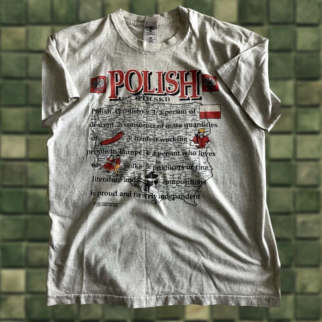 Fruit Of The Loom VINTAGE 90s Polish Definition T Shirt Mens Large USA Made Novelty Tee FOTL Size US L / EU 52-54 / 3 - 1 Thumbnail