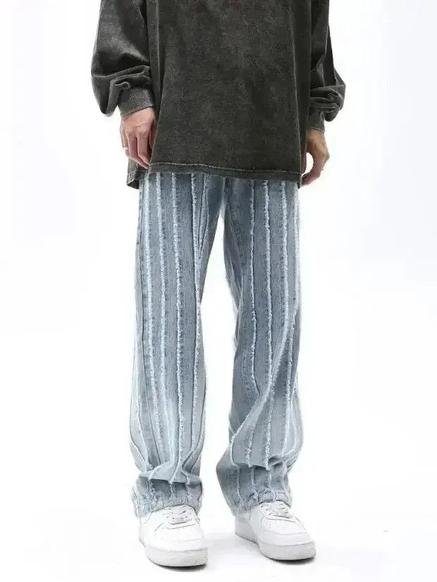 Japanese Brand Striped Baggy Flared Wide Leg Jeans y2k retro Size US 32 / EU 48 - 6 Thumbnail