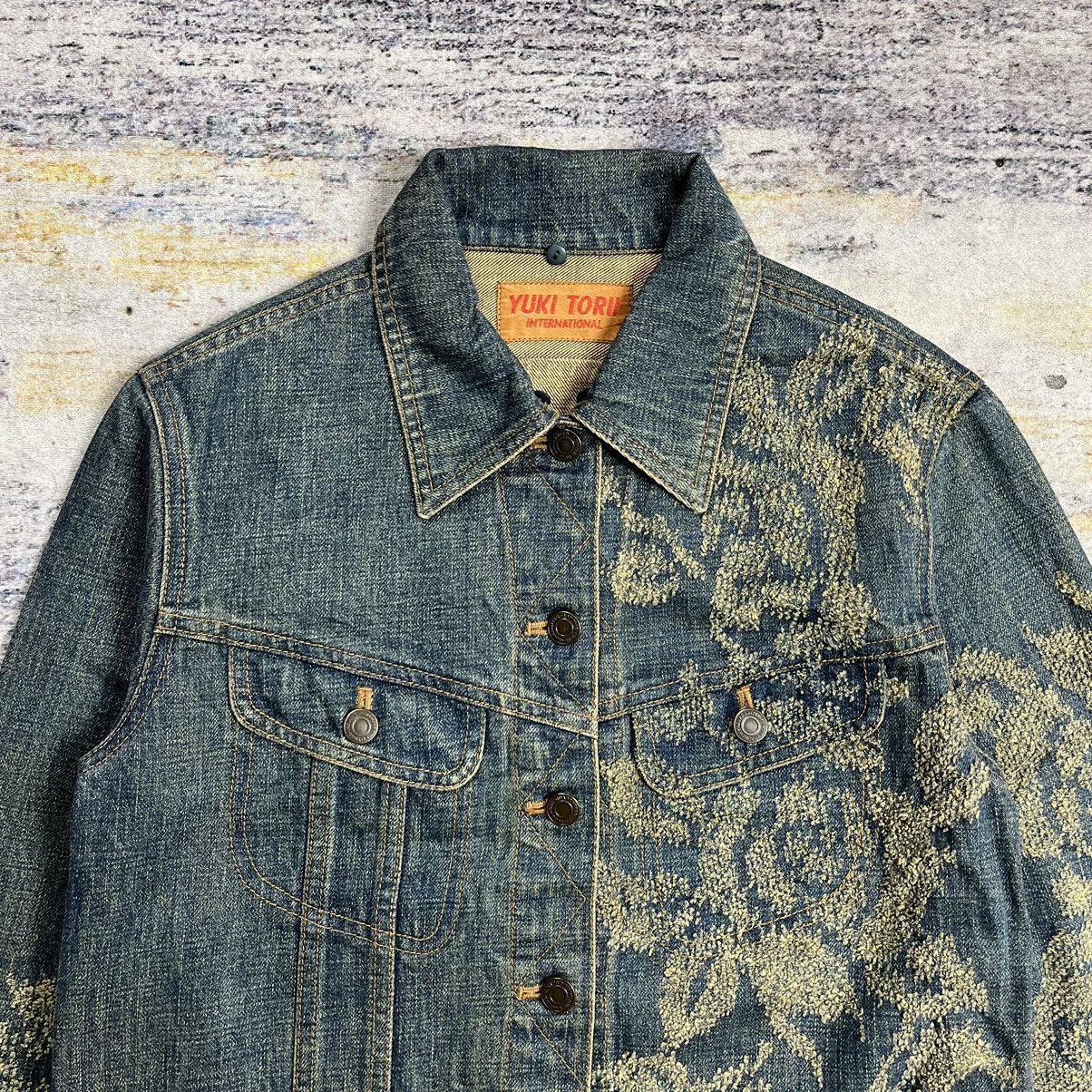 Issey Miyake Yuki Torii distressed / jacquard cropped denim jacket Size M / US 6-8 / IT 42-44 - 4 Thumbnail