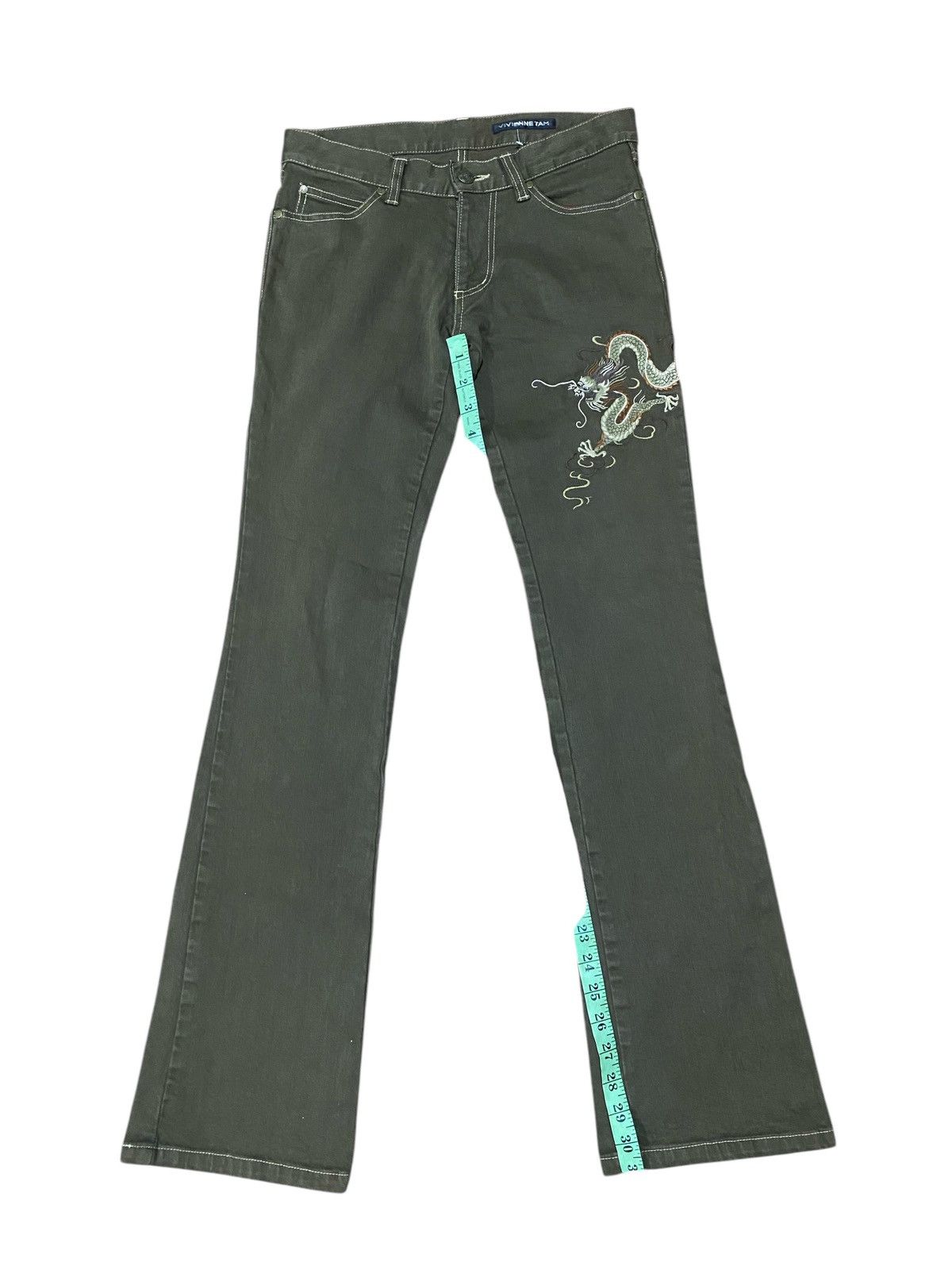 Japanese Brand × Vintage × Vivienne Tam Vintage 90s Vivienne Tam Dragon Embroid Flared Jeans Size 29" - 16 Thumbnail