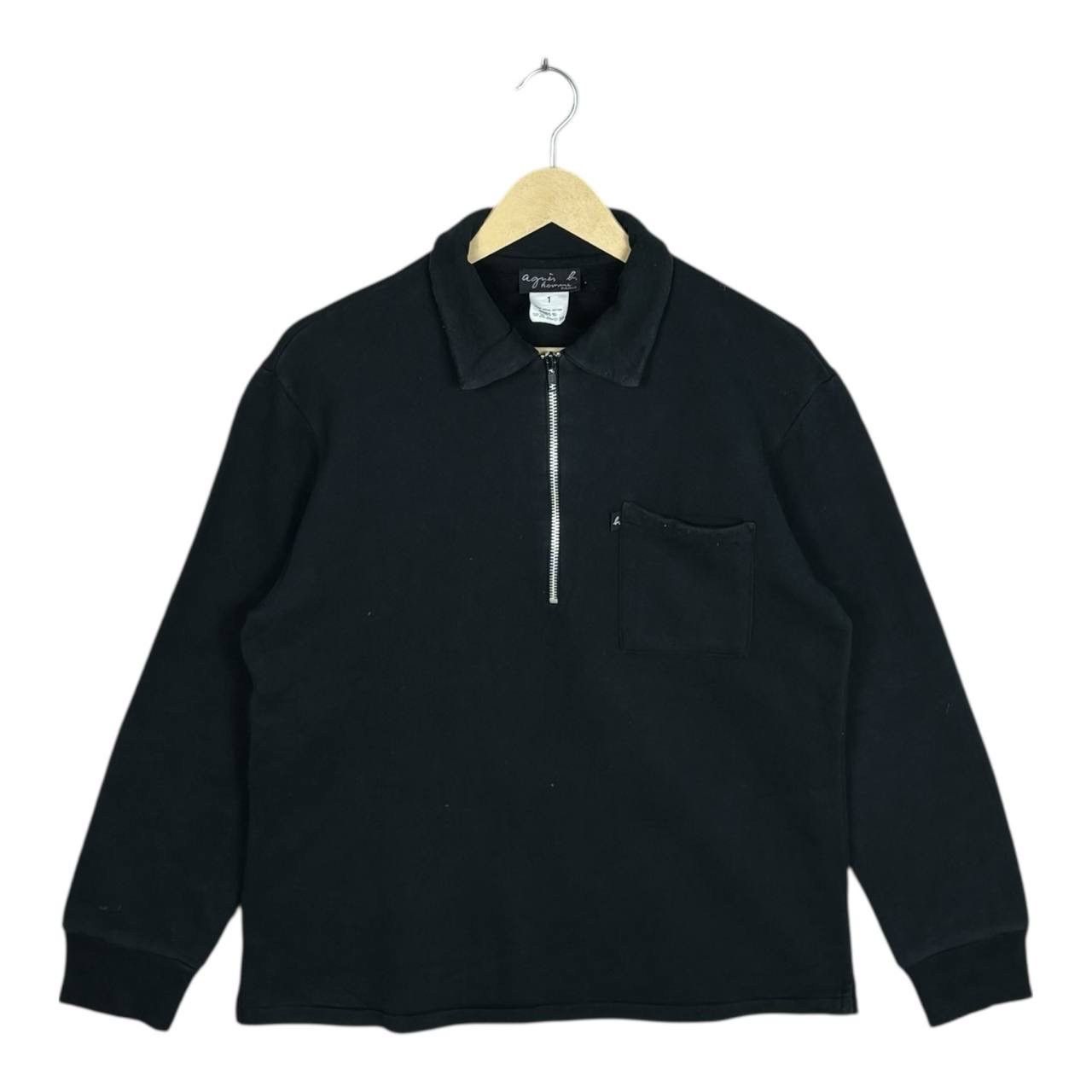 agnes b. Agnes B. Homme Vintage 1/4 Zip Sweatshirt Black Streetwear Size US M / EU 48-50 / 2 - 1 Thumbnail