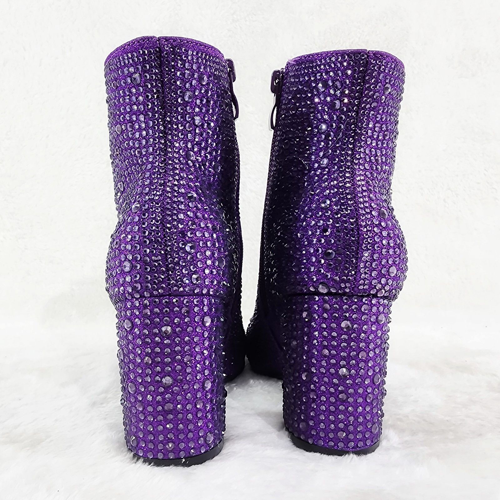 Other Crystel Purple Rhinestone 3" Block Heel Ankle Boots Booties Size US 8 / IT 38 - 4 Thumbnail