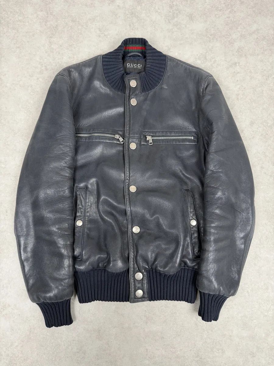 Gucci 2000s Gucci Black Buttoned Leather Bomber Jacket Size US S / EU 44-46 / 1 - 5 Thumbnail