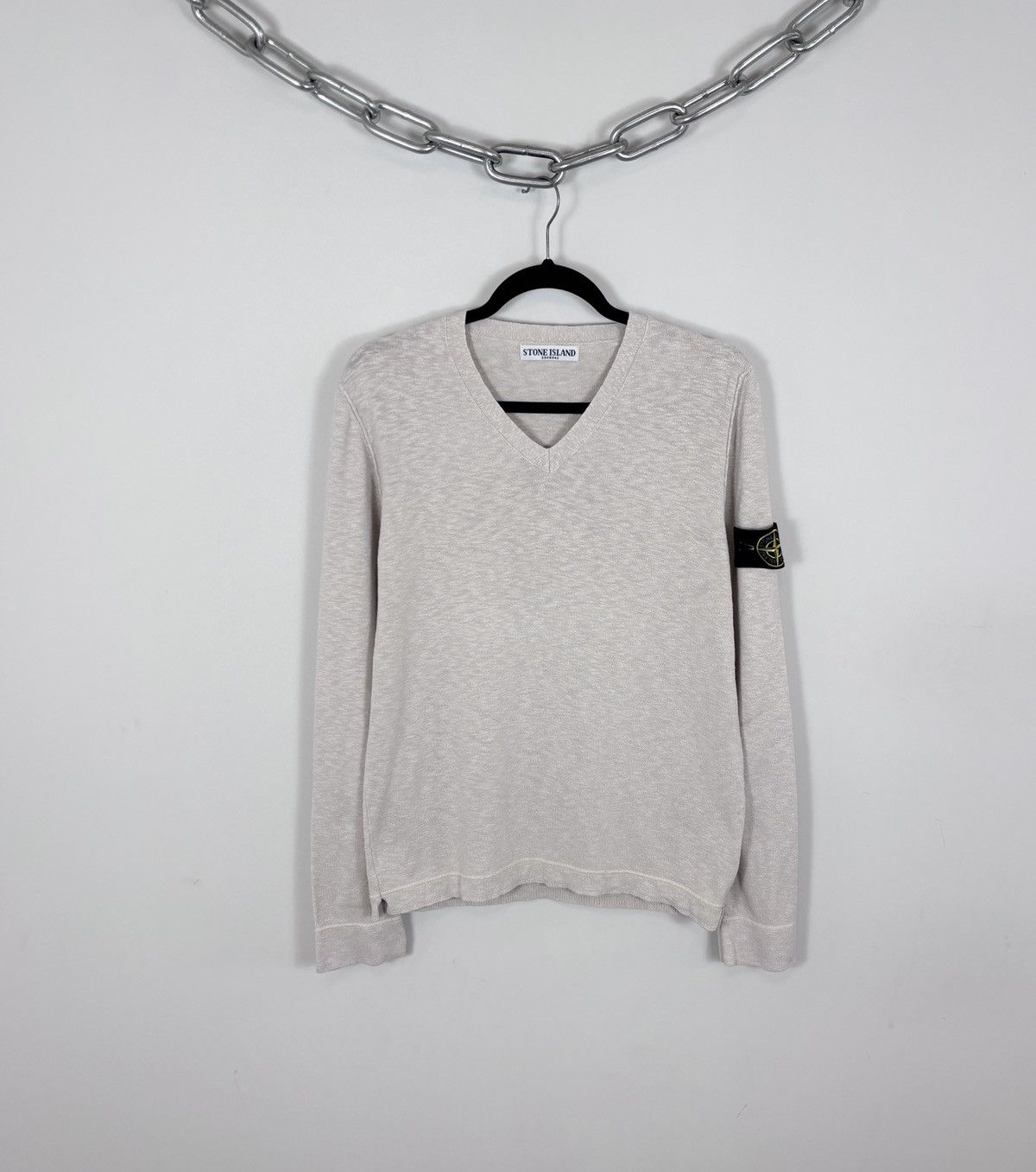 Stone Island Vintage Stone Island Men’s Beige Knit V-Neck Sweater Size US M / EU 48-50 / 2 - 1 Thumbnail