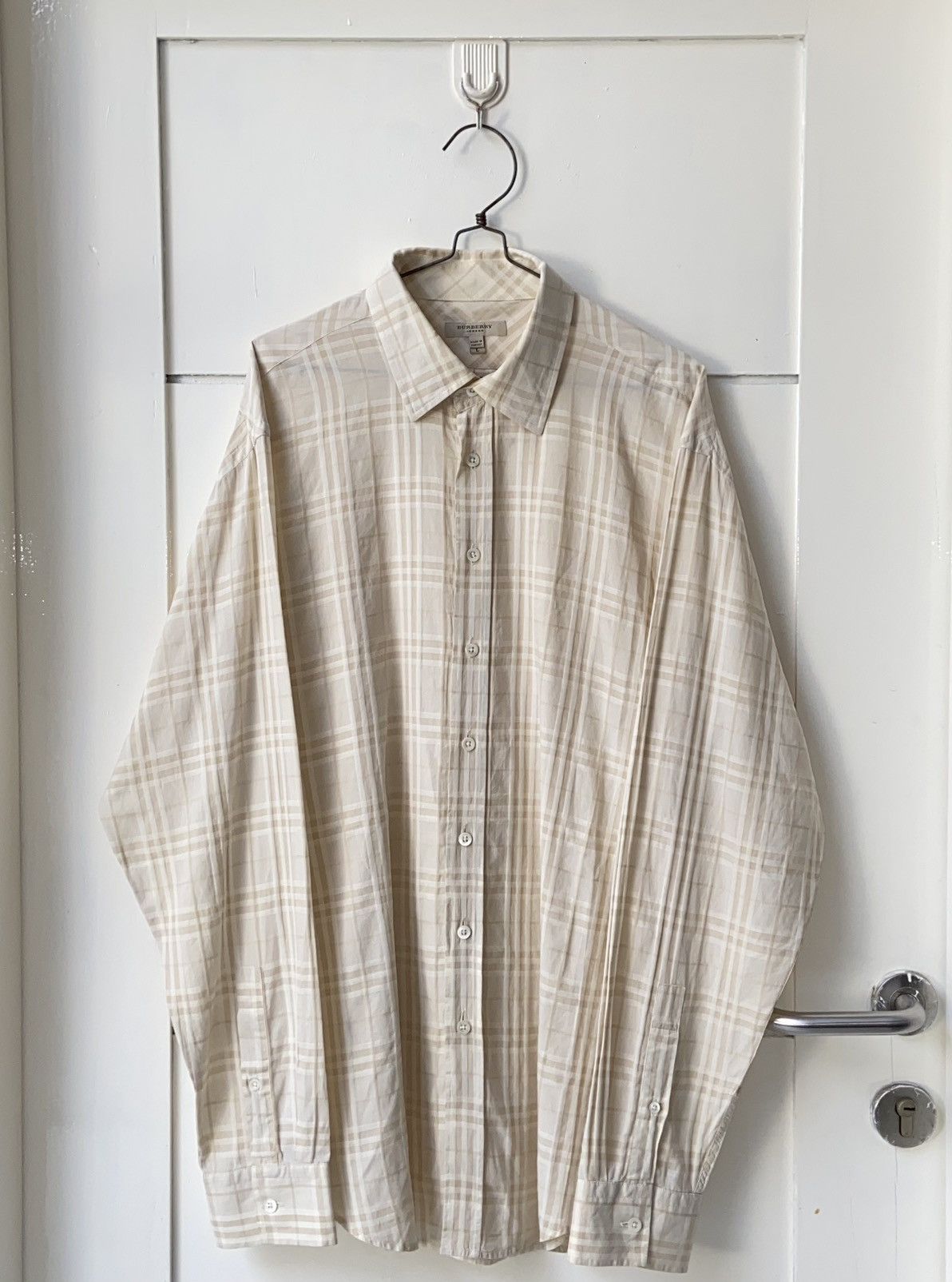 Burberry BURBERRY Cream Striped Shirt Size US L / EU 52-54 / 3 - 1 Thumbnail