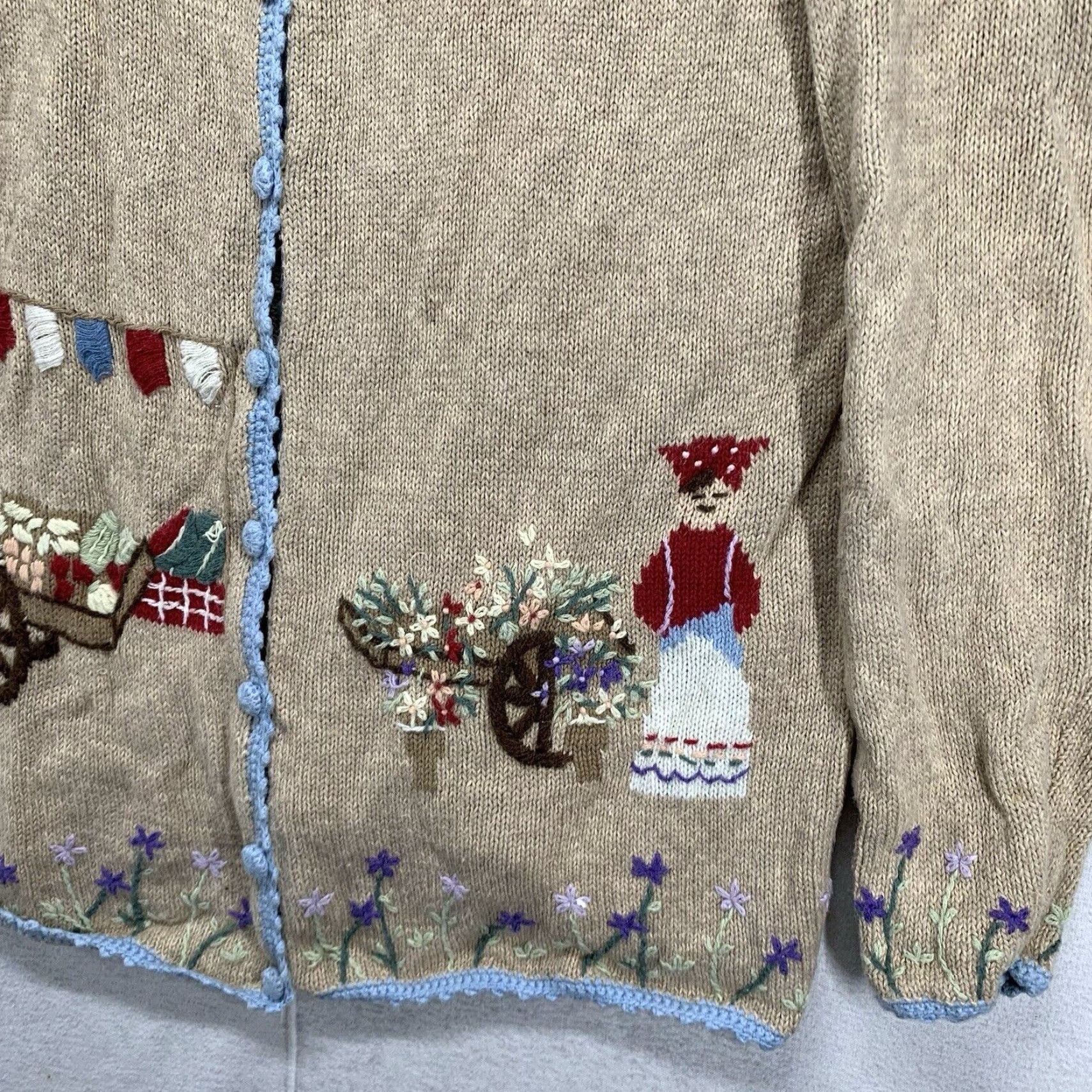 Vintage VINTAGE Stitches in Time Women's Small Cardigan Sweater Beige Long Sleeve Embroidered Cottage Garden Theme Bohemian 90s Cotton Ramie Blend Size S / US 4 / IT 40 - 4 Thumbnail