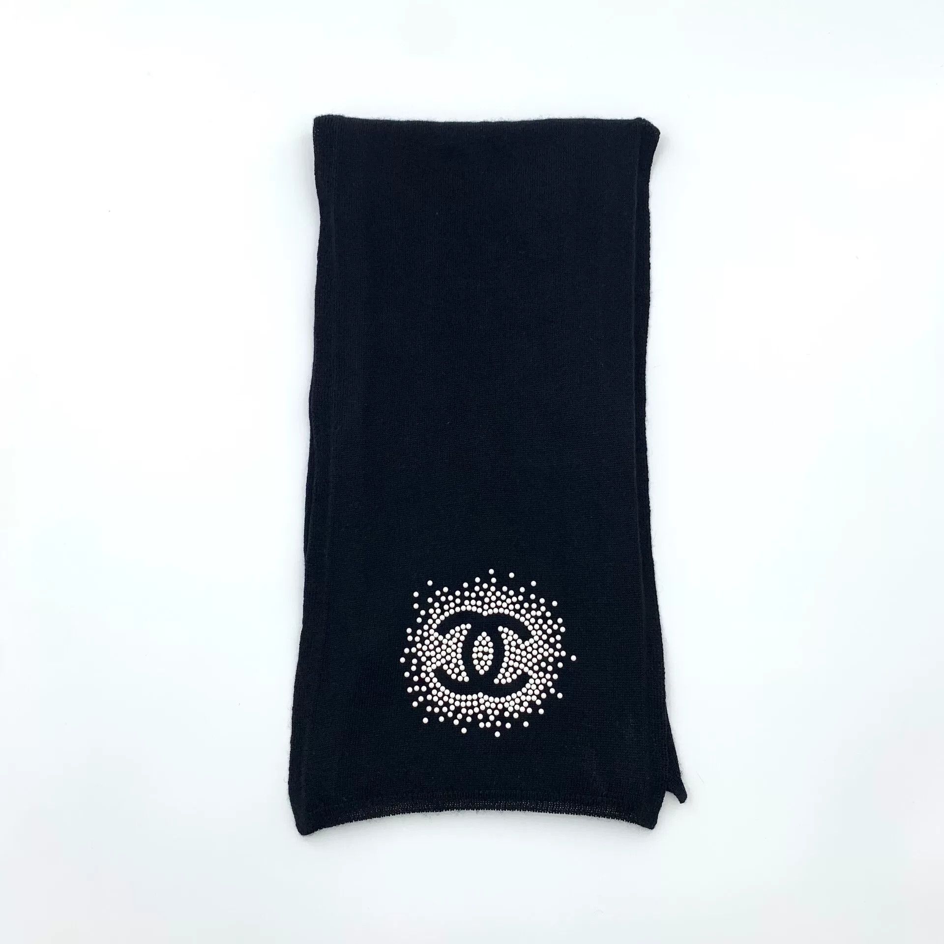 Chanel Chanel Black Logo Pearl Wool Scarf Size ONE SIZE - 1 Thumbnail
