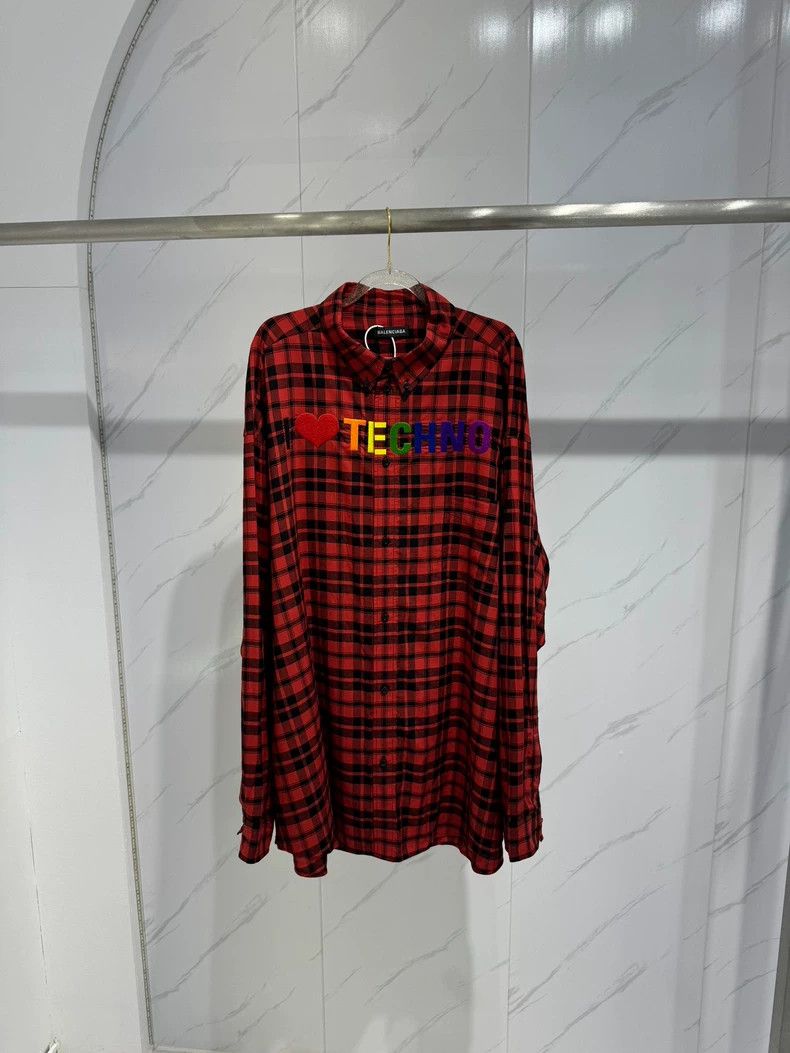 Balenciaga Balenciaga I Love Electronic Music Logo Plaid Shirt Size US XXS / EU 40 - 1 Thumbnail