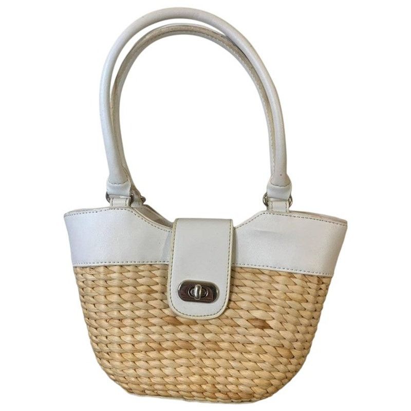 Straw Wicker Mini Purse White Faux Leather, Women's