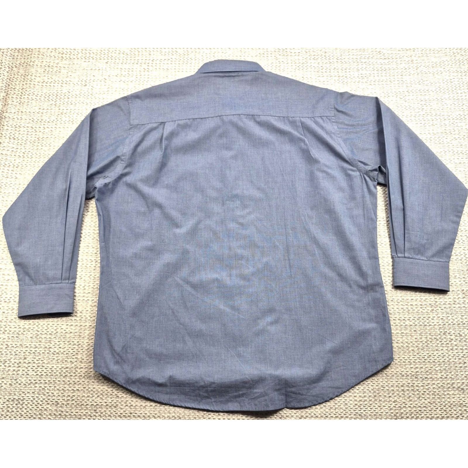 Vintage Crocodile Shirt Mens 17 34/35 Blue Solid Button Down Long Sleeve Dress Pocket Shirt Men Regular Size 17 Blue Size 46R - 6 Thumbnail