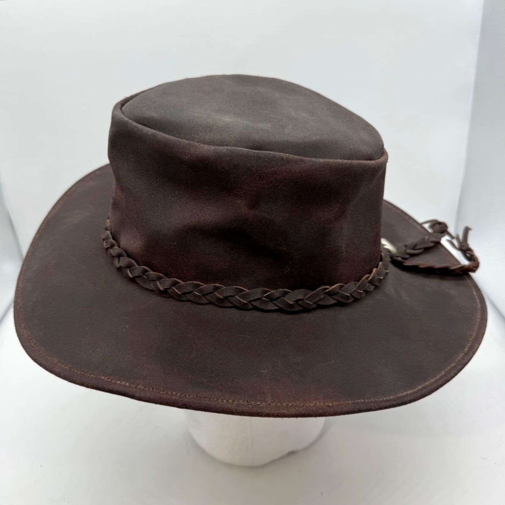 Vintage VINTAGE Mens Leather Australian Outback Hat Size Small Brown Braided Hatband Size ONE SIZE - 7 Thumbnail