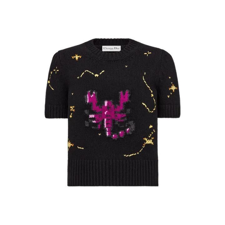 Dior Scorpio Pattern Short Sleeve Cashmere Top 0079-2507