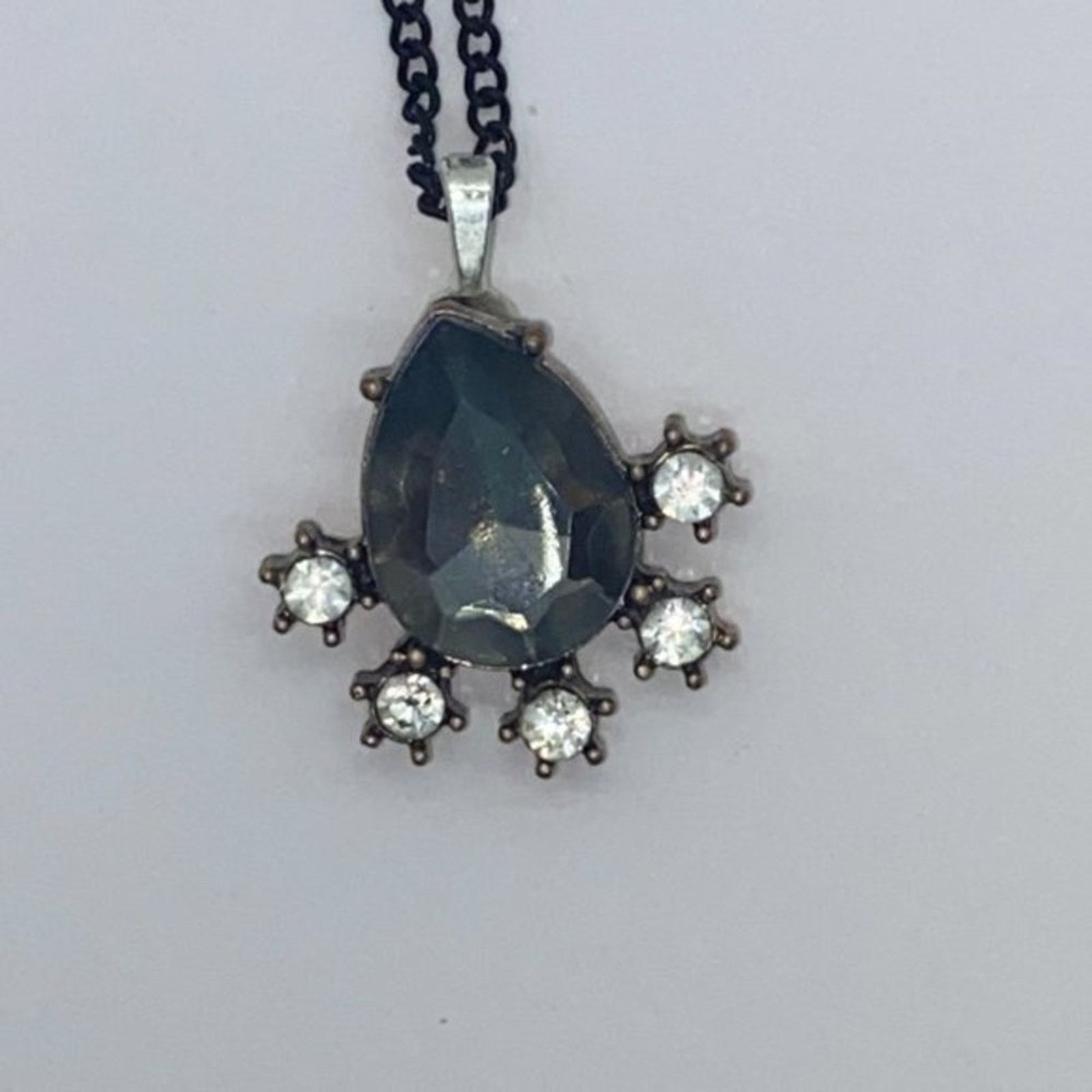 Handmade Black-Tone Clear & Blue Rhinestone Necklace Size ONE SIZE - 5 Thumbnail