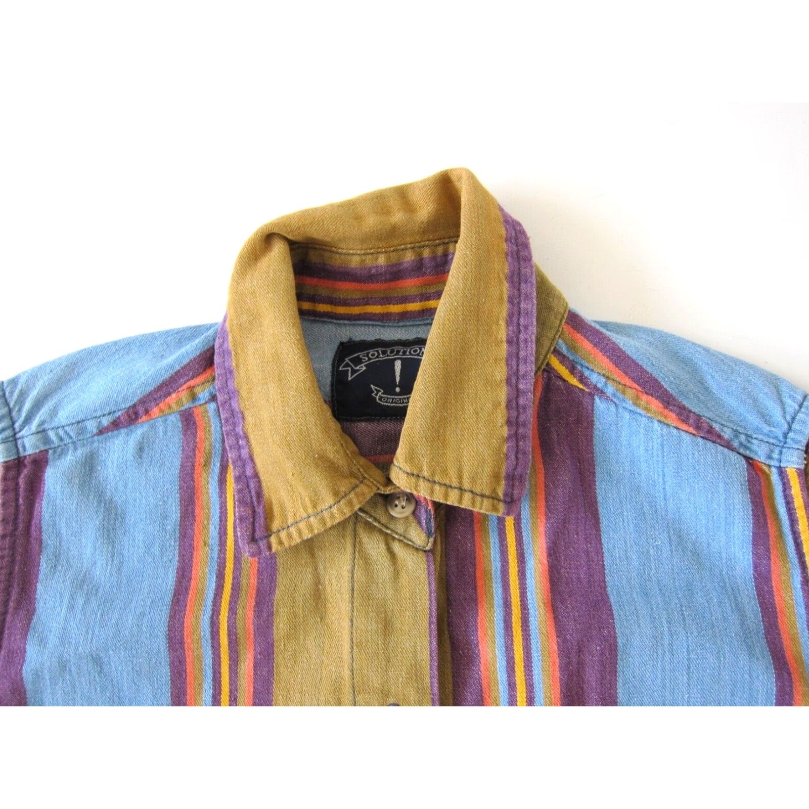 Vintage VINTAGE Solutions Blouse Shirt Women M Sleeveless Striped Cotton Blue Purple Brown Collared Button 40" Bust 27" Shoulder to Bottom Women Size M / US 6-8 / IT 42-44 - 8 Thumbnail