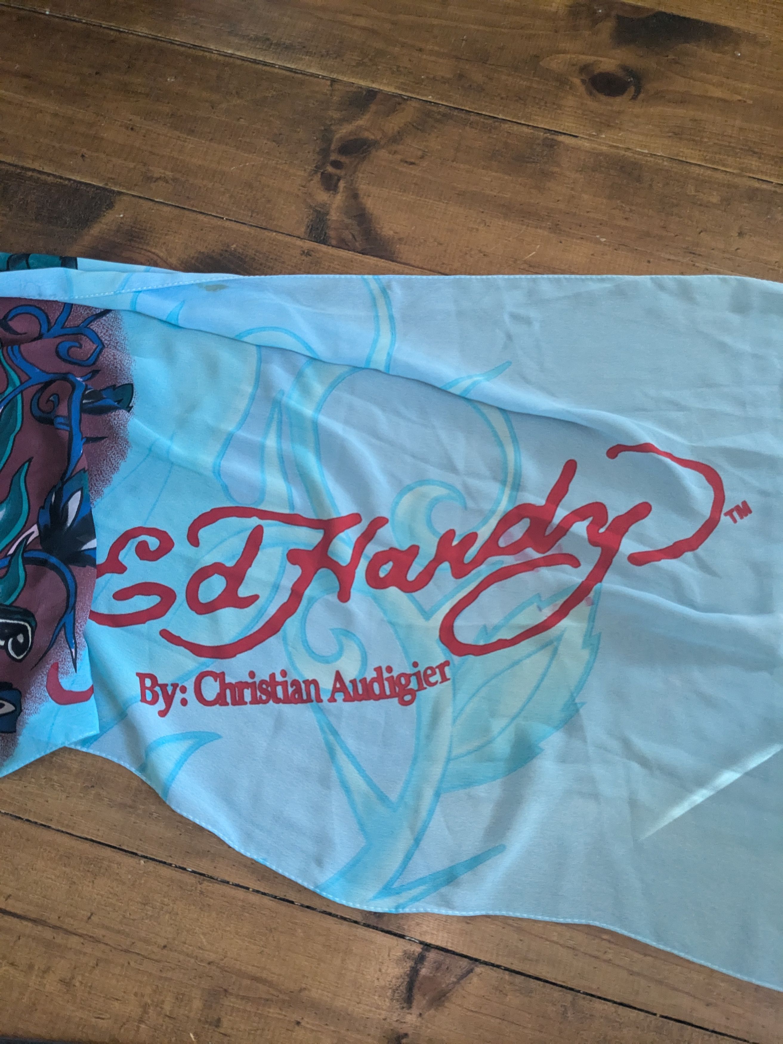 Ed Hardy Ed hardy silky blue skull scarf Size ONE SIZE - 3 Thumbnail
