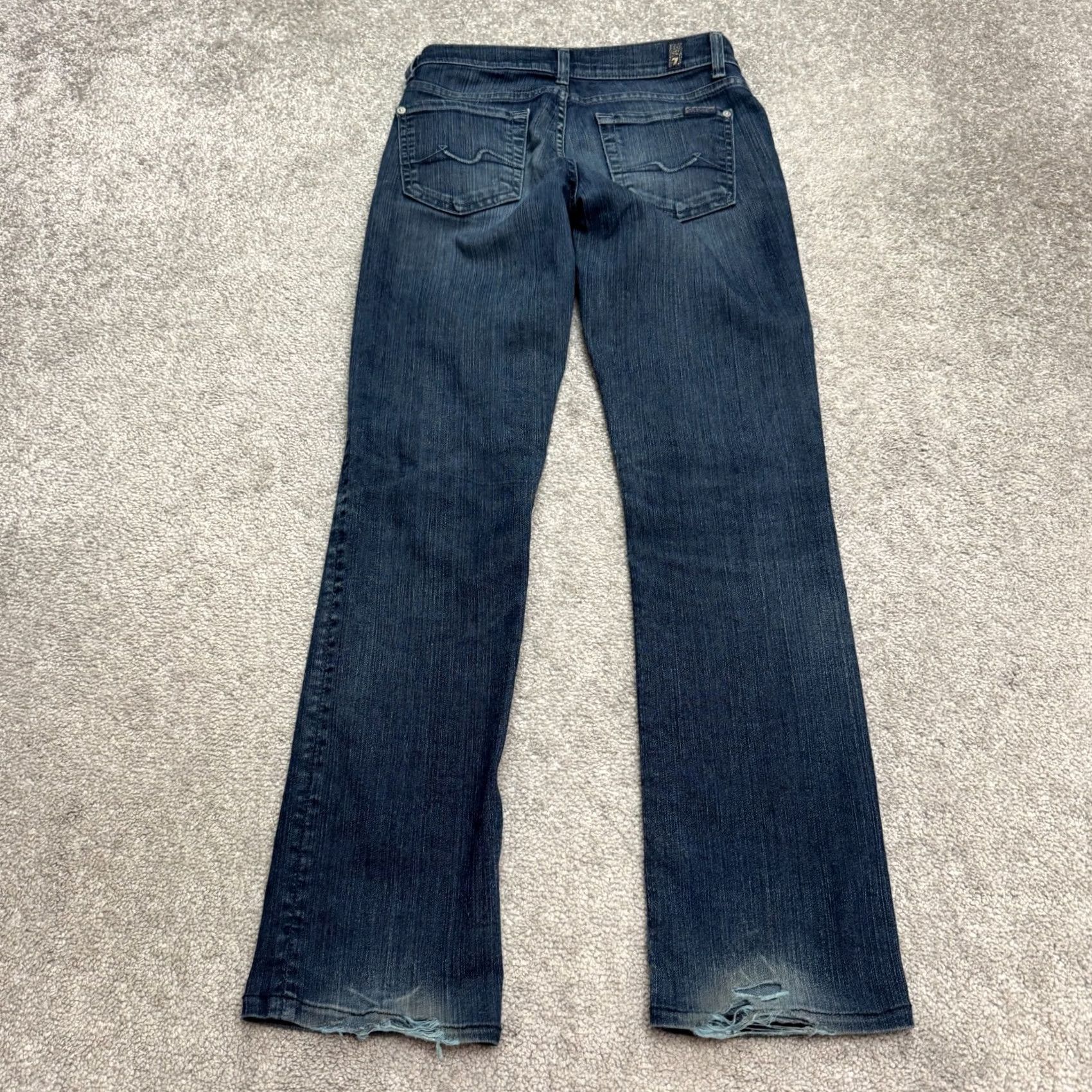 7 For All Mankind 7 For All Mankind Jeans Distressed Straight Leg Denim Dark Wash Womens 29 Blue 5-Pocket Regular Stretch Casual Size 29" - 2 Thumbnail
