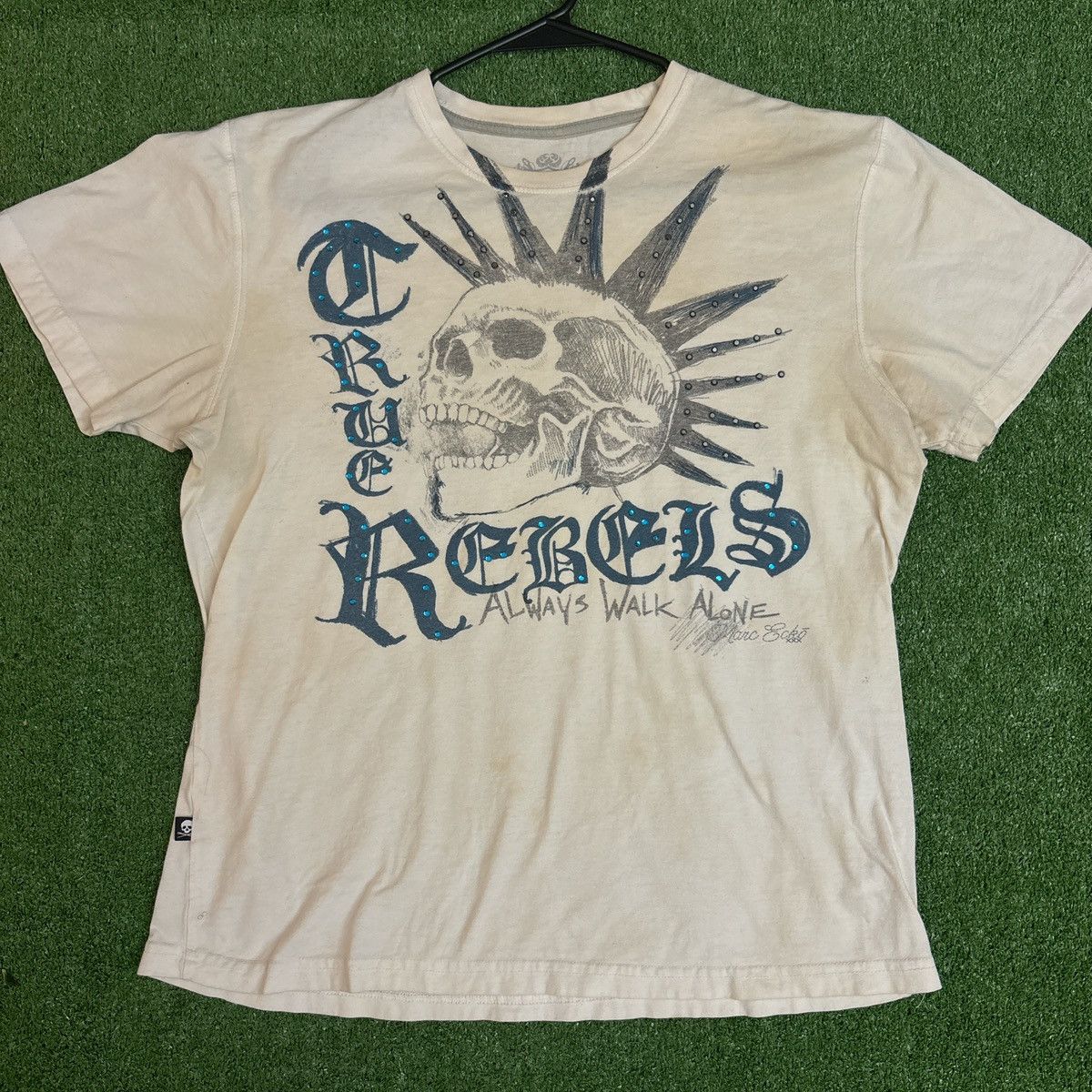Marc Ecko Beige Embellished Marc Ecko Skull Graphic Tee Size US L / EU 52-54 / 3 - 1 Thumbnail