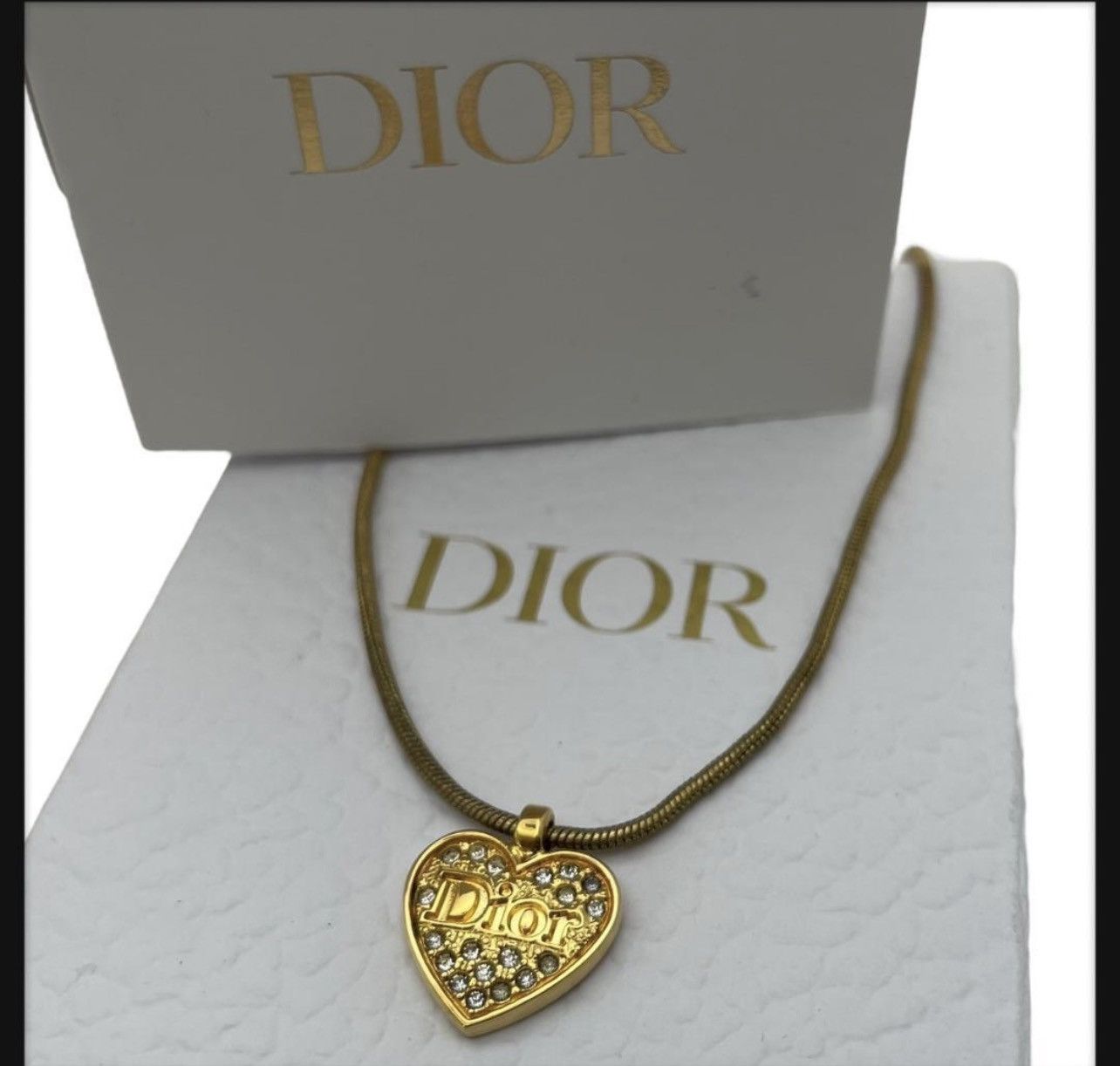 Dior Christian Dior Rhinestone Heart Logo Pendant Necklace Size ONE SIZE - 1 Thumbnail