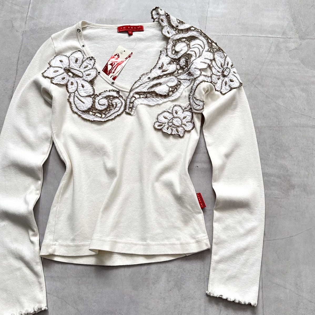 Hysteric Glamour Y2K Flower Embroidered Long Sleeve T Shirt Sarah Pacini Vibe Size XS / US 0-2 / IT 36-38 - 2 Thumbnail