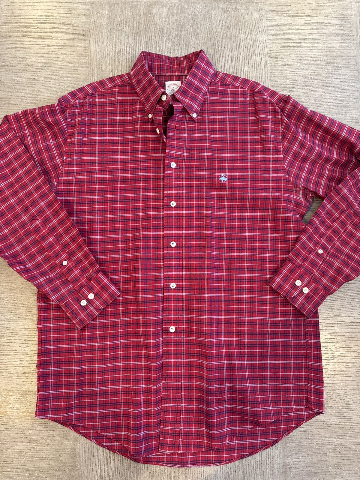 Brooks Brothers Red Plaid Supima Button Down Size US L / EU 52-54 / 3 - 1 Thumbnail