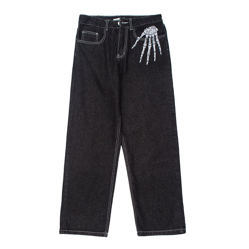 Japanese Brand Men's street hip-hop loose straight bone embroidered jeans Size US 32 / EU 48 - 2 Thumbnail