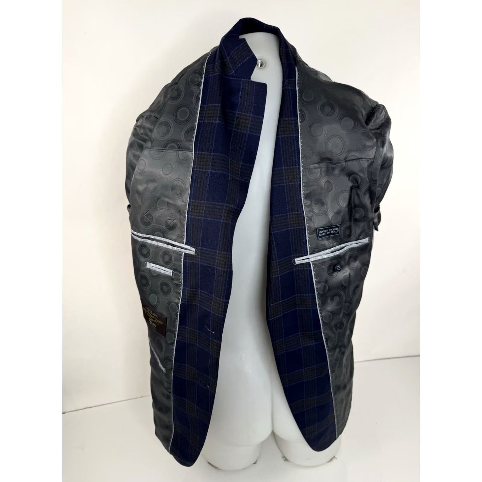 Vintage VITALE BARBERIS CANONICO Blazer Jacket Plaid Virgin Wool Italy Blue Slightly Greenish Gold 40 Short Mens Size 40R - 7 Thumbnail