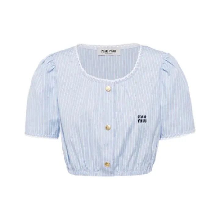 Miu Miu Miu Miu SS22 Striped Short Sleeve T-Shirt 0079 Size L / US 10 / IT 46 - 1 Thumbnail