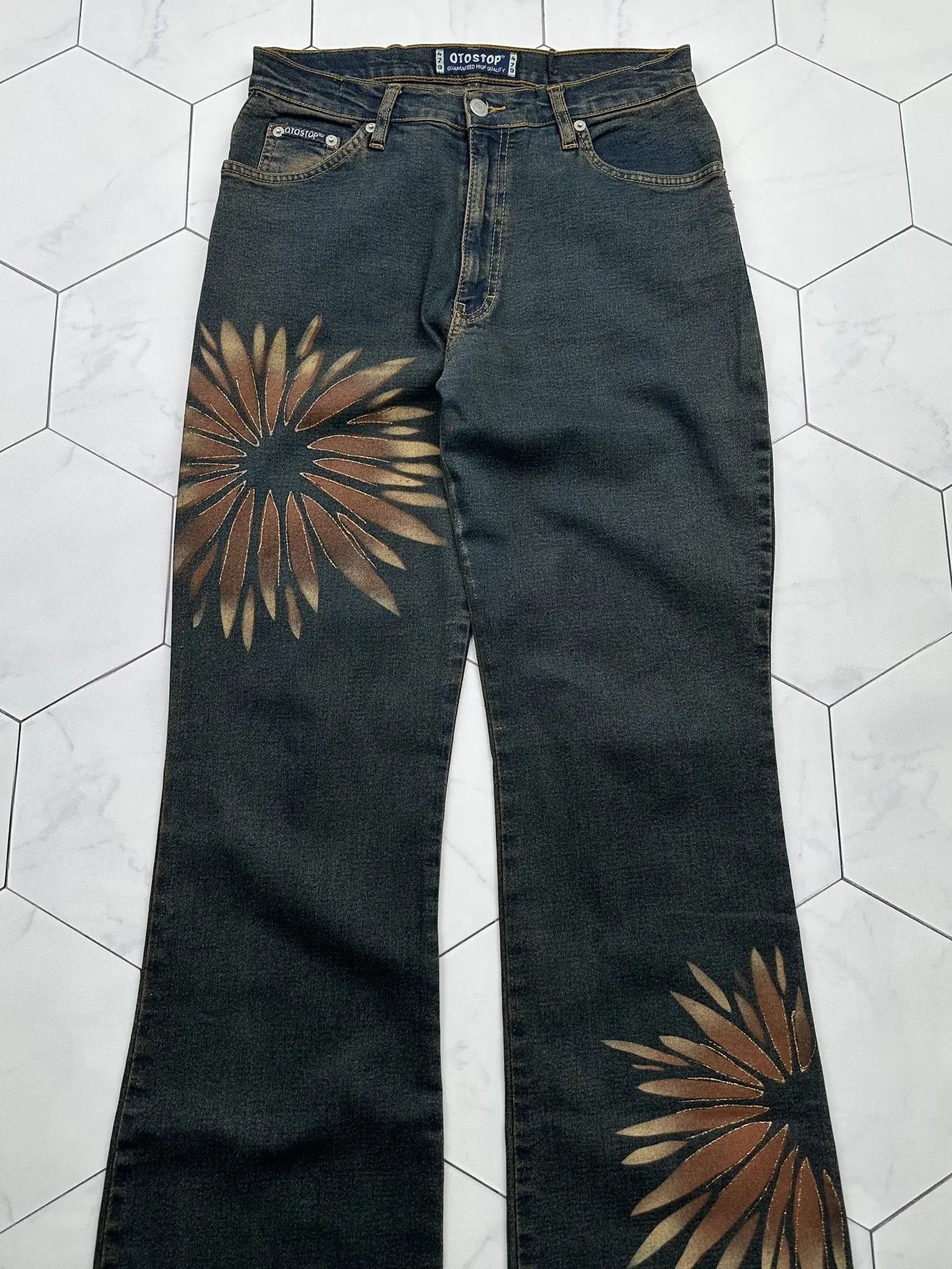 Japanese Brand Vintage Printed Flare Jeans (B425)E2 Size 27" / US 4 / IT 40 - 2 Thumbnail