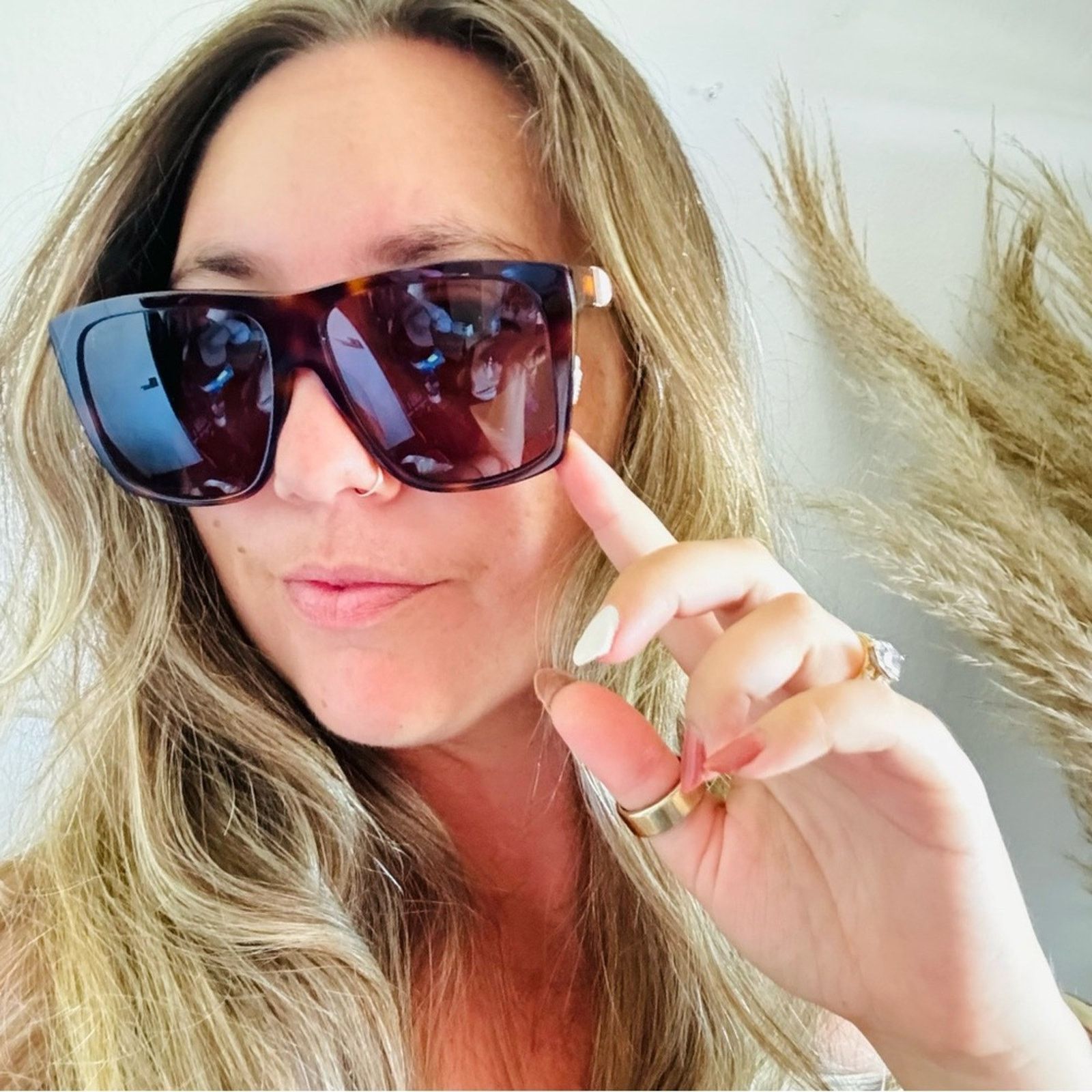 Max Mara NEW MAXMARA Prism Oversize Brown Square Gold Stud Sunglasses Size ONE SIZE - 4 Thumbnail