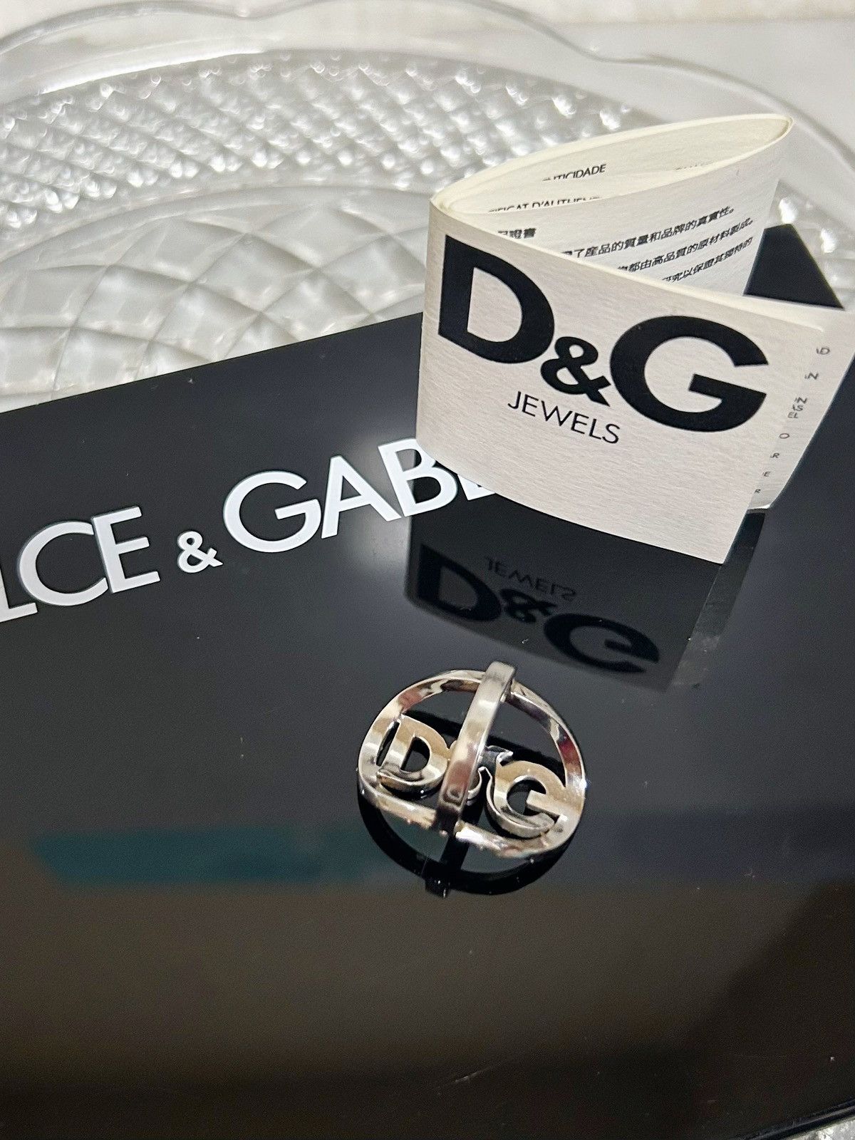 Dolce & Gabbana Authentic Dolce & Gabbana Silver & Crystal Toned Logo Ring Size ONE SIZE - 5 Thumbnail