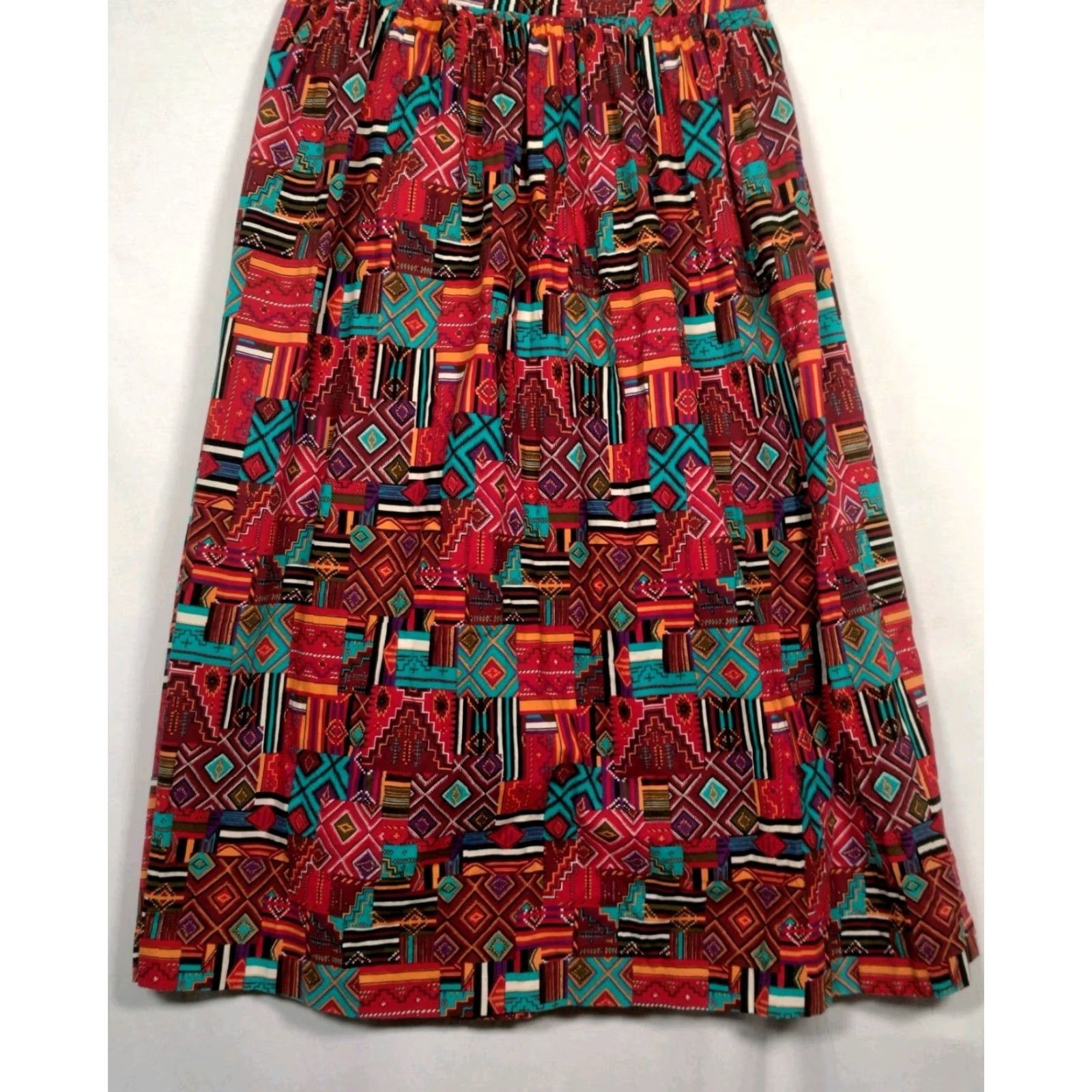 Native McCalls Skirt S Long Maxi Southwestern Native Patchwork Geometric Multicolor Cotton Woven Pocket Slits Casual Womens Size 28" / US 6 / IT 42 - 4 Thumbnail