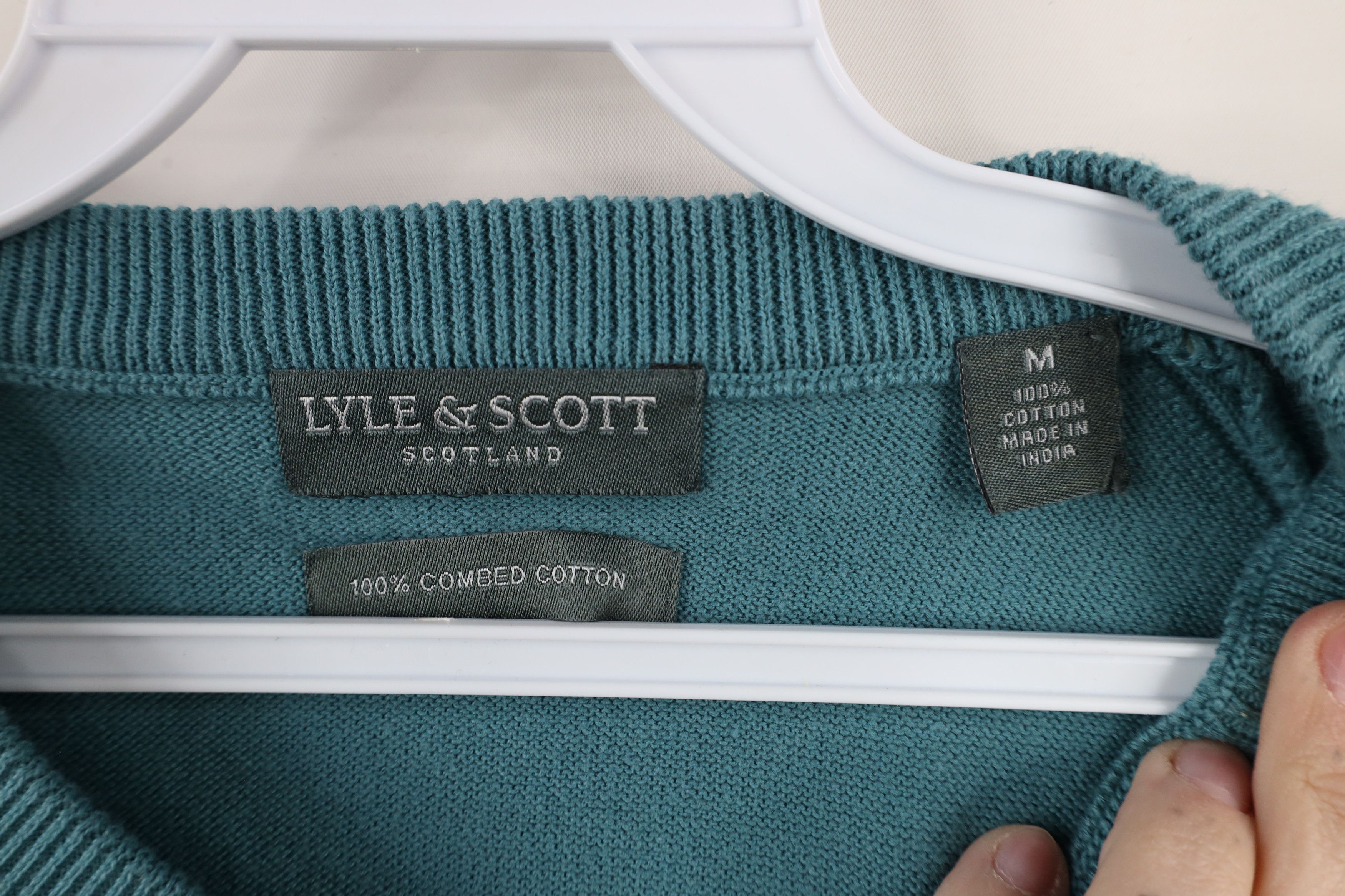 Vintage Vintage 90s Streetwear Cotton Knit Diamond Sweater Teal Size US M / EU 48-50 / 2 - 5 Thumbnail