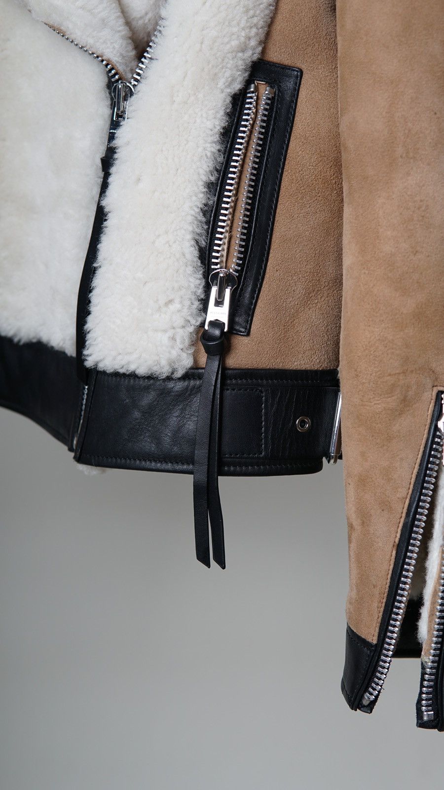 Allsaints Elia Shearling Biker Jacket Size XS / US 0-2 / IT 36-38 - 5 Thumbnail