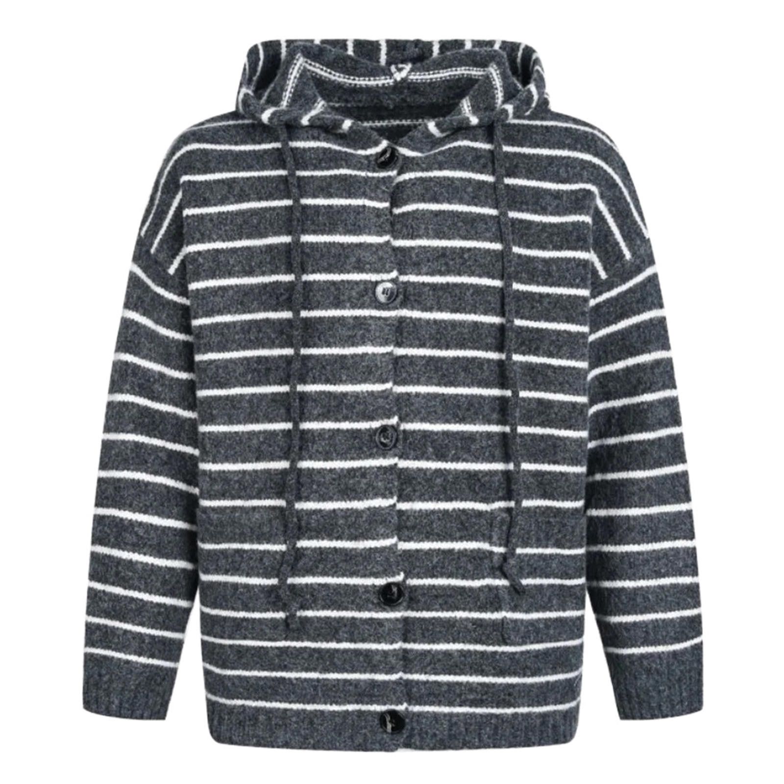 Other Beige Stripe Hooded Wool-Polyester Button Cardigan Size US M / EU 48-50 / 2 - 2 Thumbnail