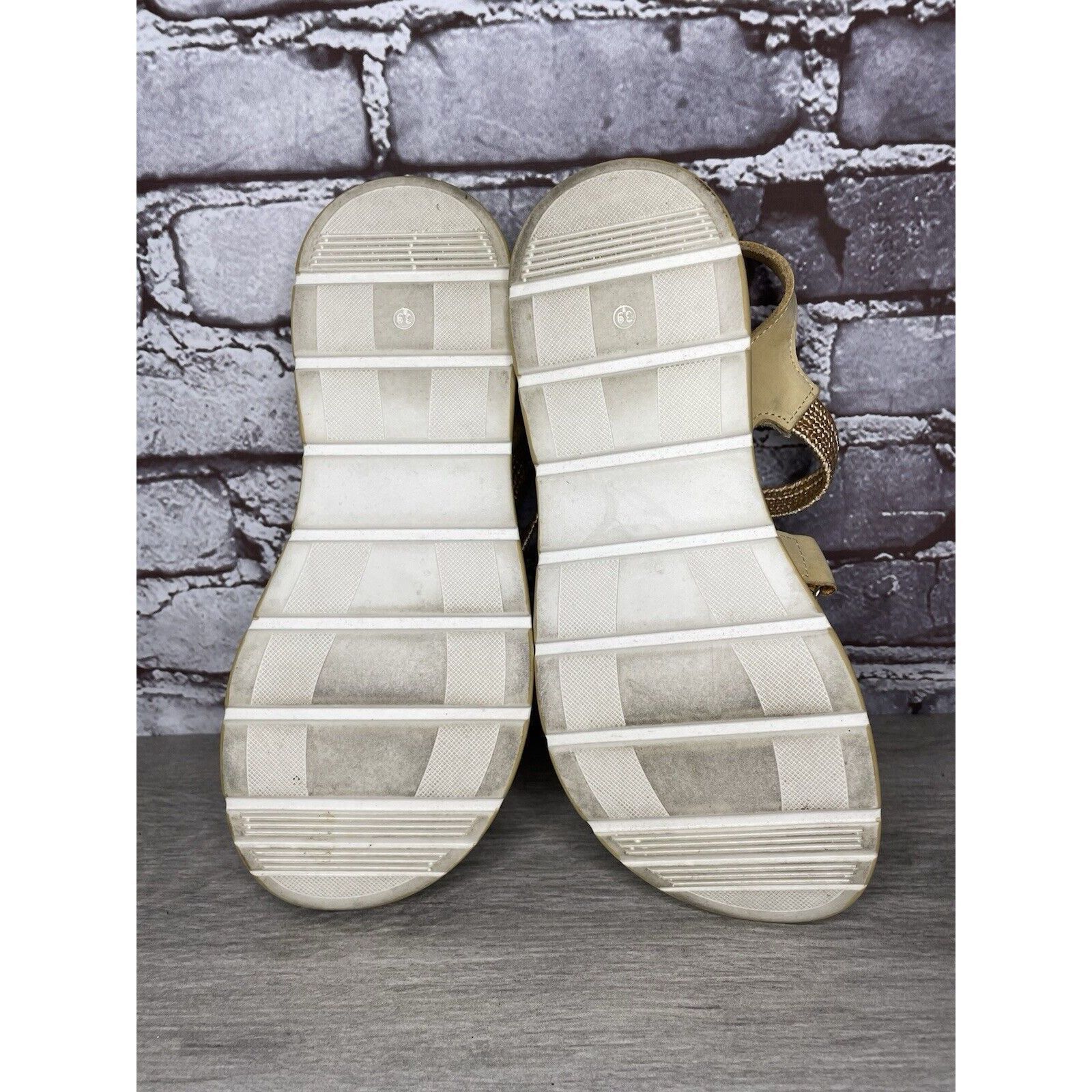 Other Fantasy Sandals Tan Nubuck Fabric Cross Strap Wedge Flex Sol Size US 8.5 / IT 38.5 - 9 Thumbnail