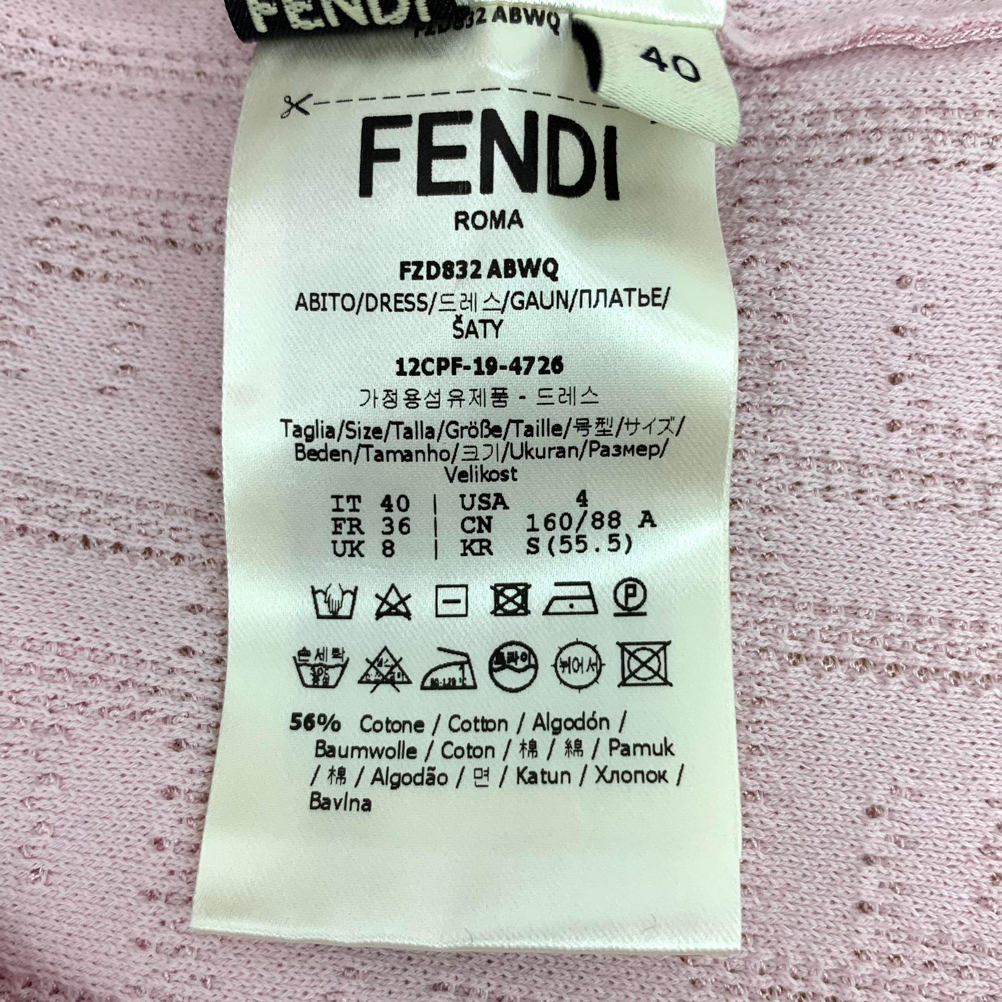 Fendi Fendi Pink Logo Jacquard Cotton Round-Neck Short-Sleeve Knit Size M / US 6-8 / IT 42-44 - 3 Thumbnail