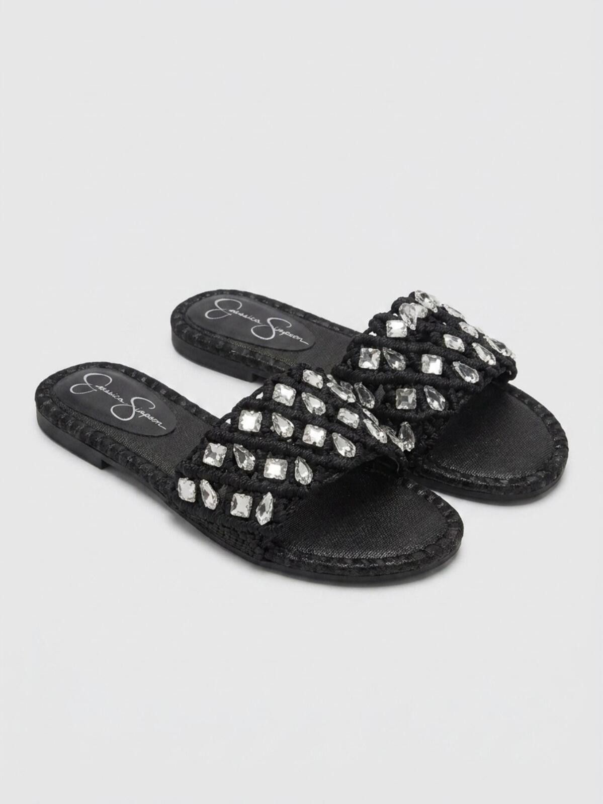 Other Jessica Simpson Black Jeweled Braided Slide Sandals Size US 9.5 / IT 39.5 - 1 Thumbnail