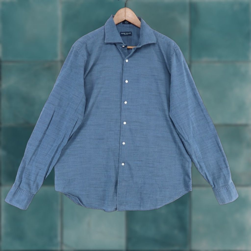 Peter Millar Peter Millar Collection Shirt Mens L Blue Dotted Long Sleeve Button Down Spread Size US L / EU 52-54 / 3 - 1 Thumbnail