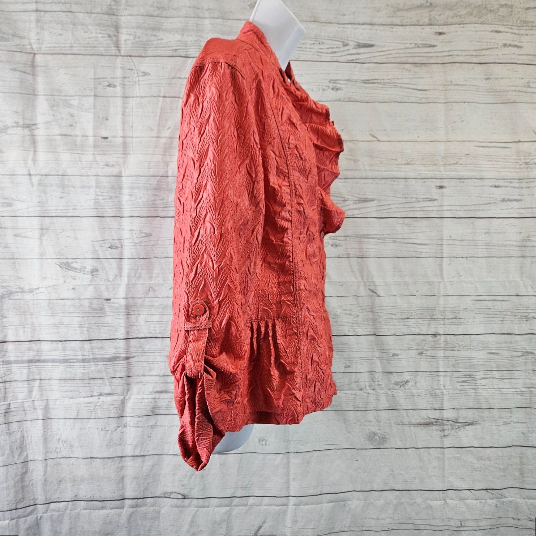 Vintage Chicos Womens Crinkle Jacket Sz Large Orange Button Front Tabbed Sleeves Size L / US 10 / IT 46 - 3 Thumbnail