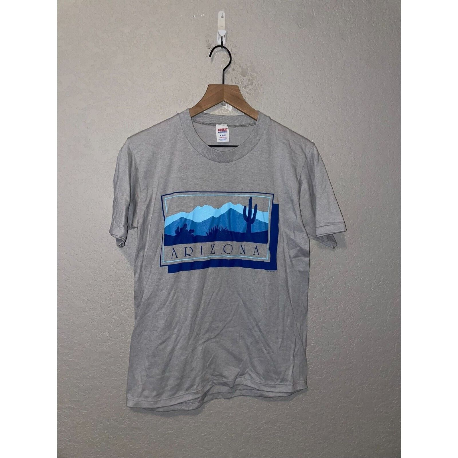 Jerzees 1980s Vintage Arizona Shirt Gray Blue Cactus Tee 80s 1987 M Size US M / EU 48-50 / 2 - 1 Thumbnail