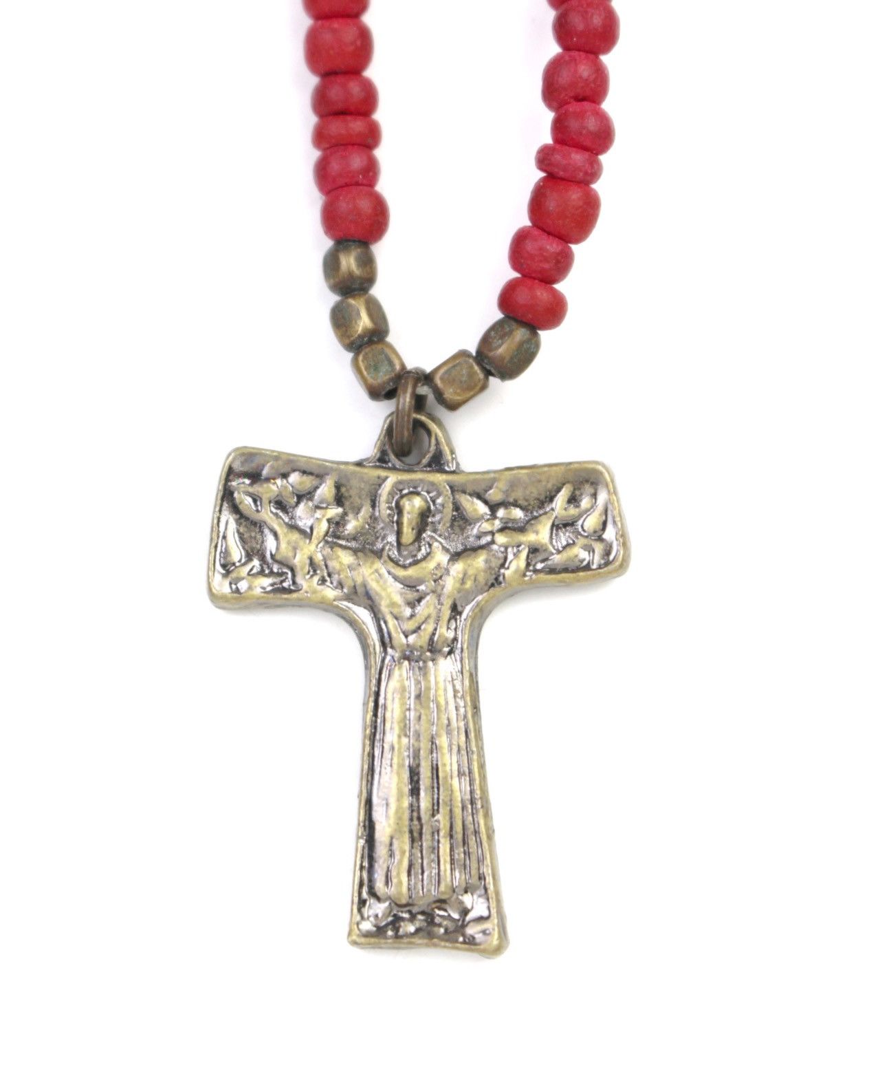 Vintage 1990S ST. FRANCIS TAU CROSS RED BEAD ROSARY NECKLACE Size ONE SIZE - 2 Thumbnail