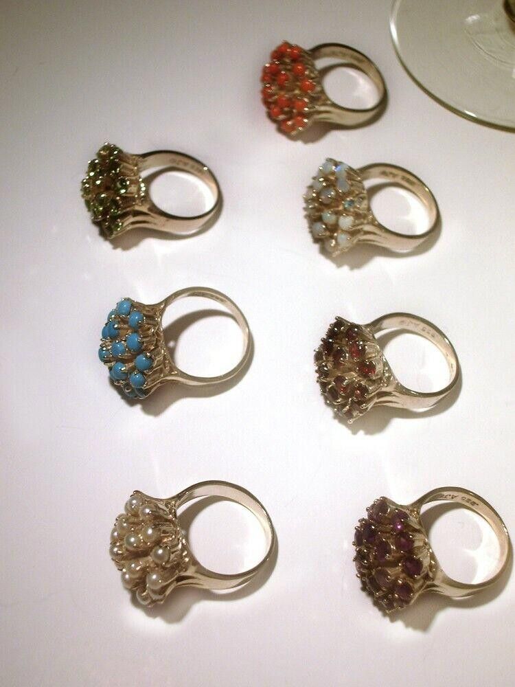 Handmade Round Cluster 18kt Gold Vermeil Silver Cocktail Ring Size ONE SIZE - 4 Thumbnail