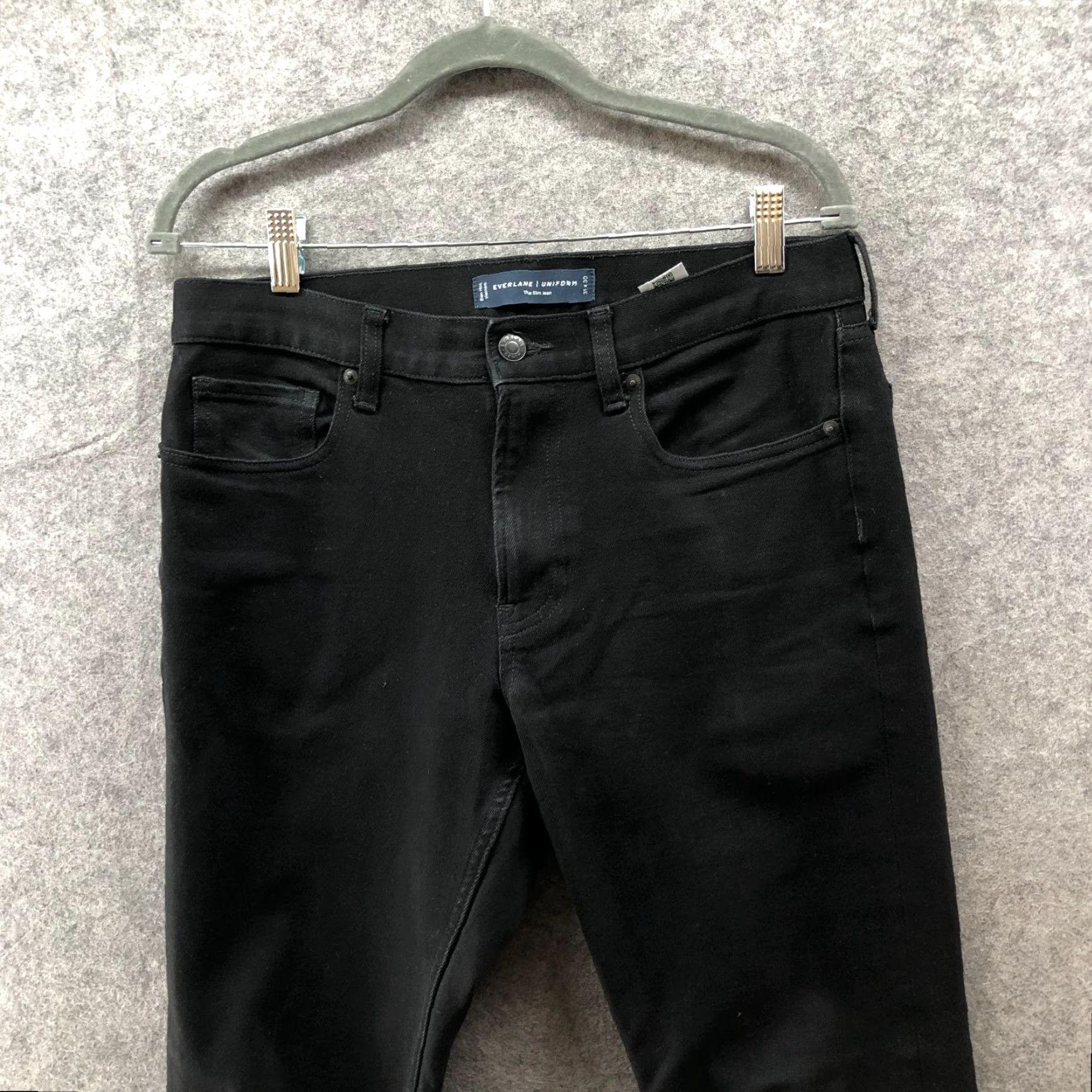 Everlane Everlane The Slim Jean Mens 31x30 Black Dark Organic Stretch Cotton Denim 5-Pocket Feature: Stretch Slim Fit Zip Fly Baggy? Size US 31 - 3 Thumbnail