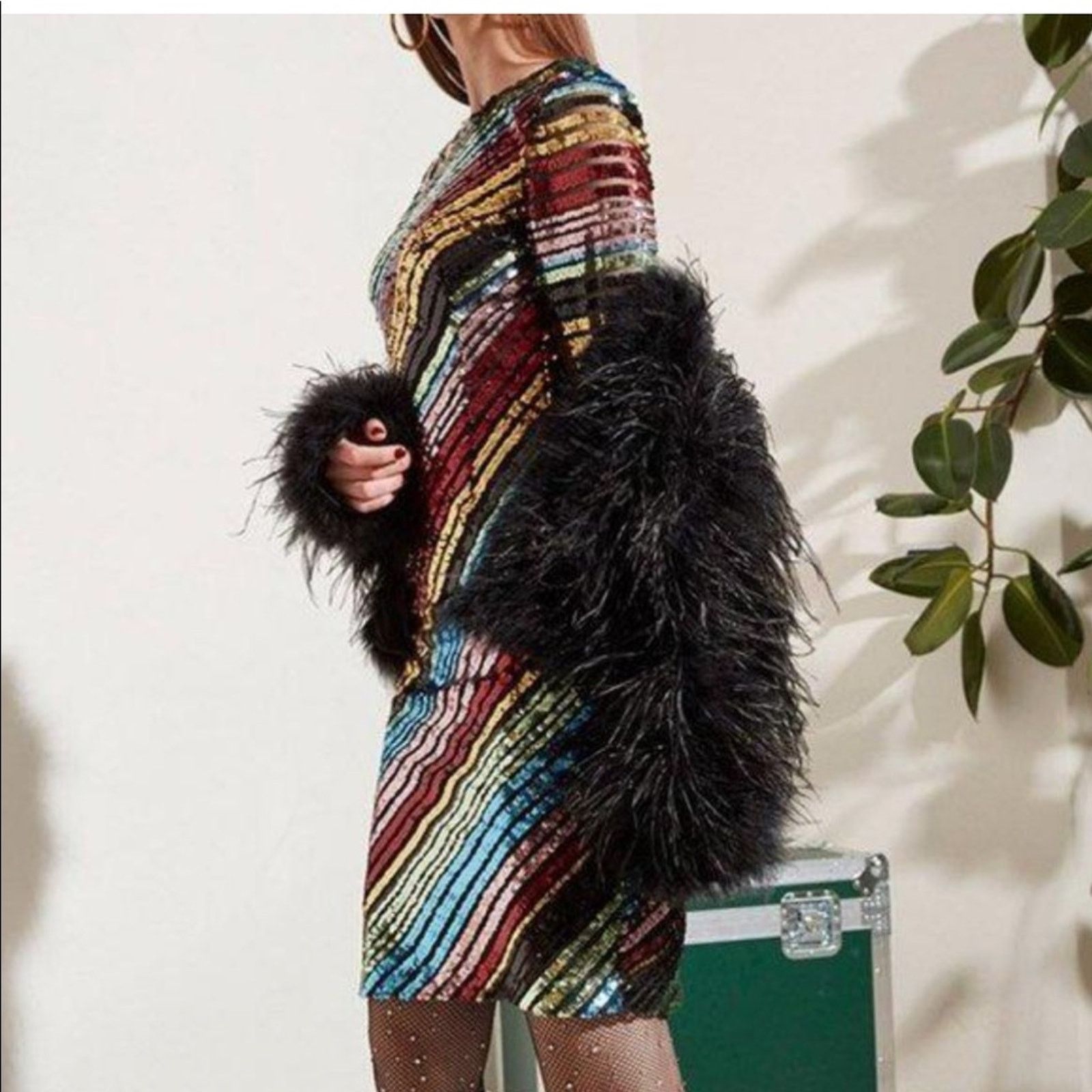 Nordstrom ALCOOLIQUE Peyton Tubolar Black Rainbow Stripe Sequin Dress Size S / US 4 / IT 40 - 7 Thumbnail