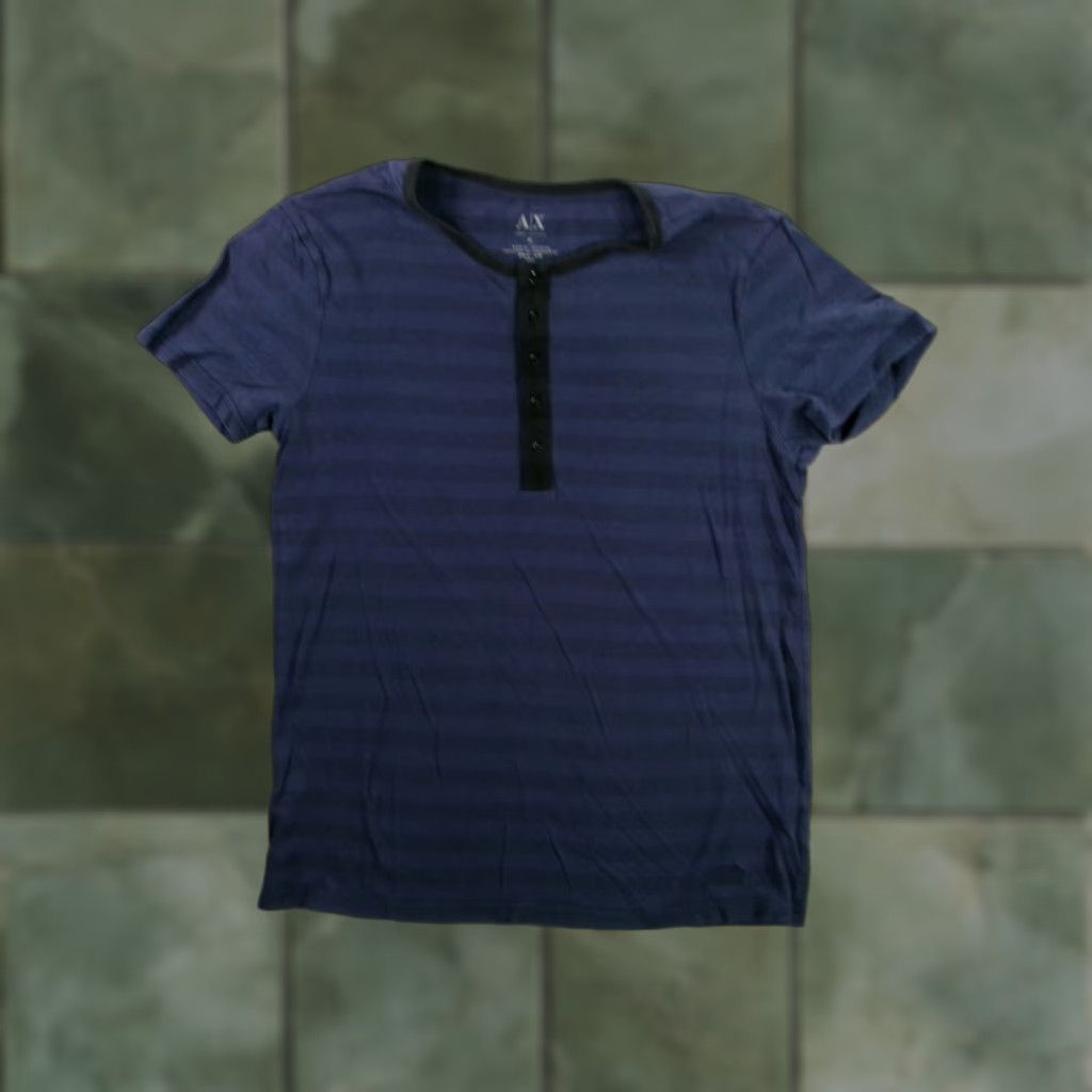 Armani Exchange Armani Exchange Shirt Men Medium Navy Striped Henley Classic Preppy Logo Short Sleeve Cotton Blend Size US M / EU 48-50 / 2 - 1 Thumbnail
