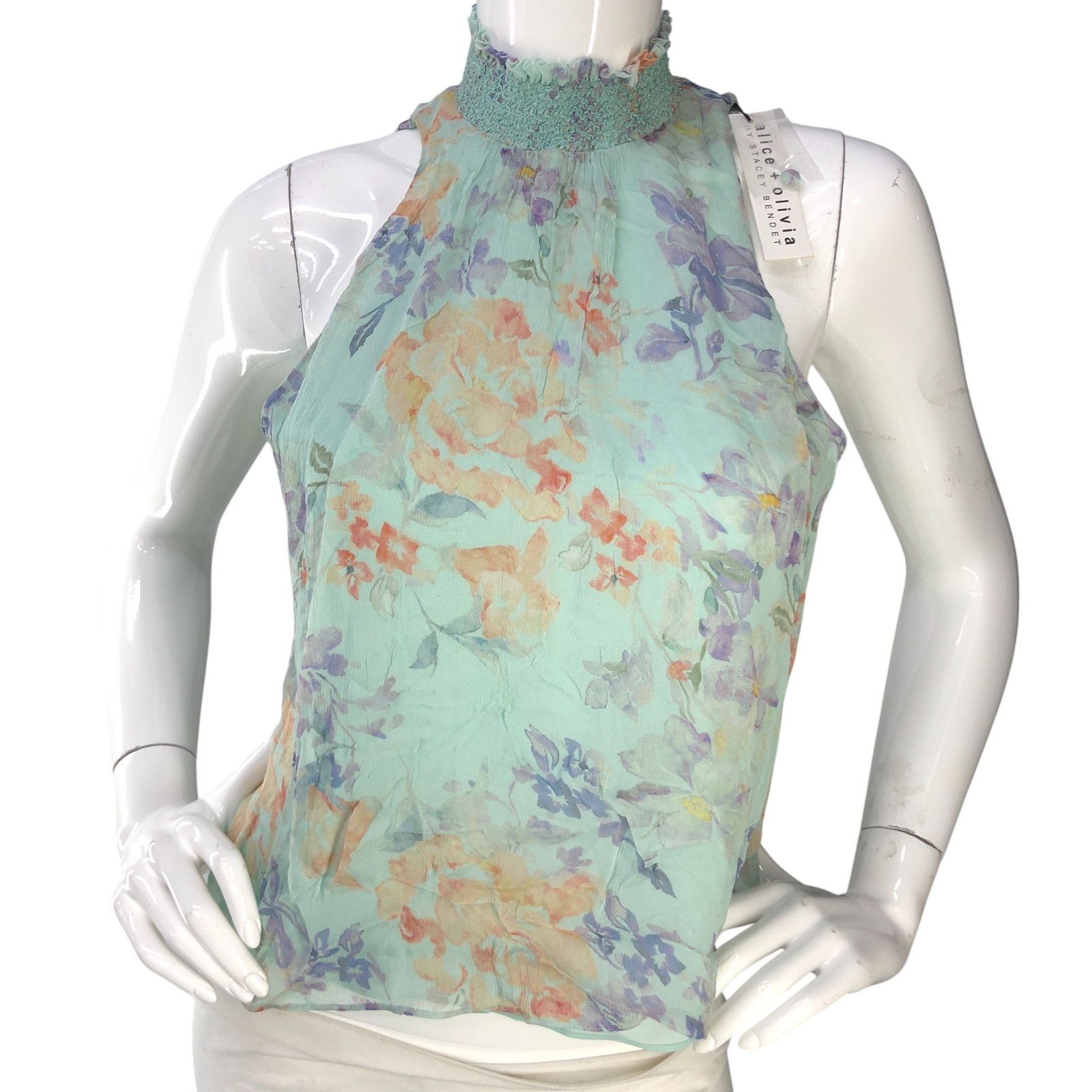 Alice + Olivia Alice + Olivia Sz XS Top Annmarie Smocked High Neck Tank NEW Size XS / US 0-2 / IT 36-38 - 11 Thumbnail