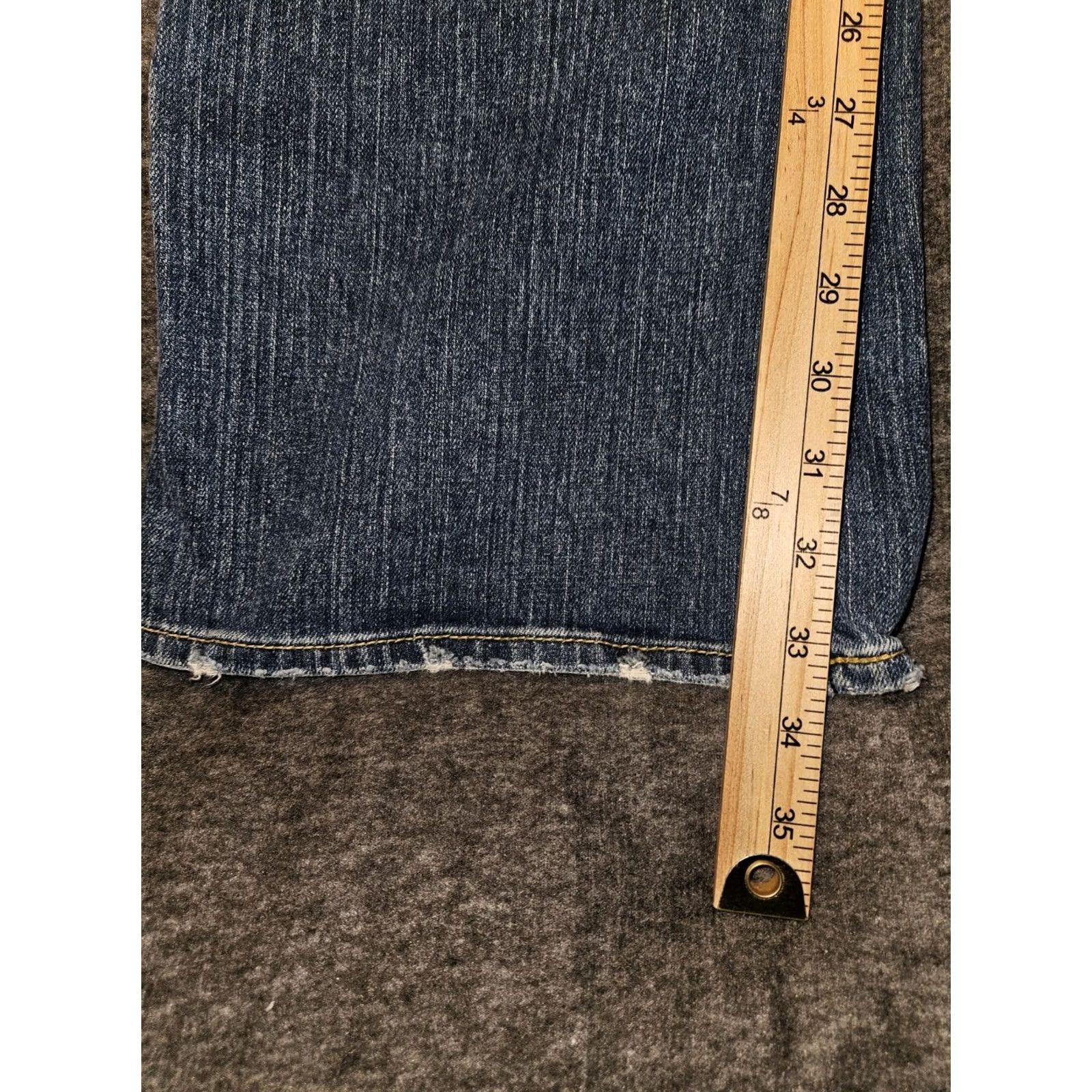 Old Navy VINTAGE Old Navy Jeans Flare 16 Tall Blue Denim 90s Bohemian Preppy Women's Long Inseam 33.5 in Distressed Logo Logo Denim Spandex Cotton Size 38" / US 16 / IT 52 - 6 Thumbnail
