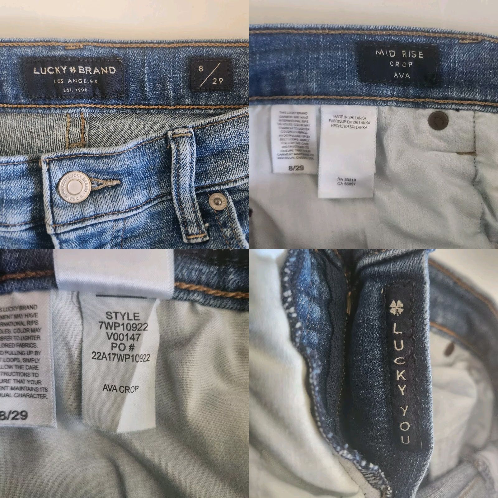 Lucky Brand Lucky Brand Jeans Womens Ava Medium Wash Midrise Crop Jeans-Size 29/8-29 Regular Blue Cotton Spandex Denim 5-Pocket Slim Vintage? No Size 29" - 9 Thumbnail