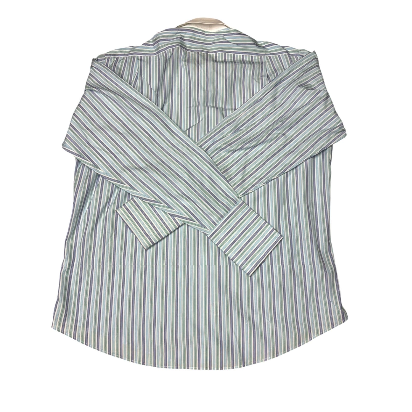 Faconnable Dress Shirt Mens Striped Shirt Long Sleeve 17.5 White Collar  Barrel Cuff Contrasting Trim Blue