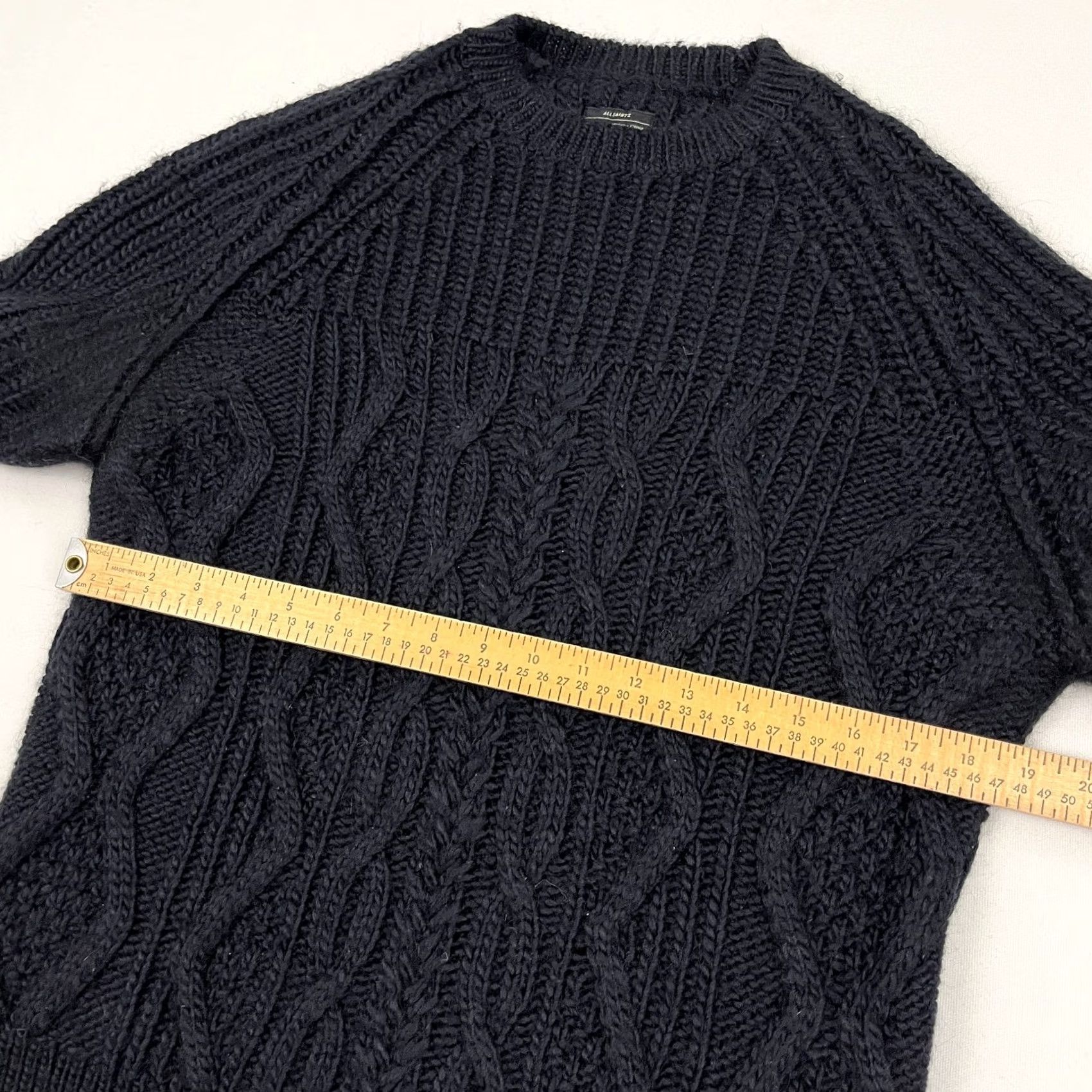 Allsaints AllSaints Tenet Crew Sweater Mens S Navy Blue Wool Alpaca Fisherman Cable Knit Size US S / EU 44-46 / 1 - 5 Thumbnail